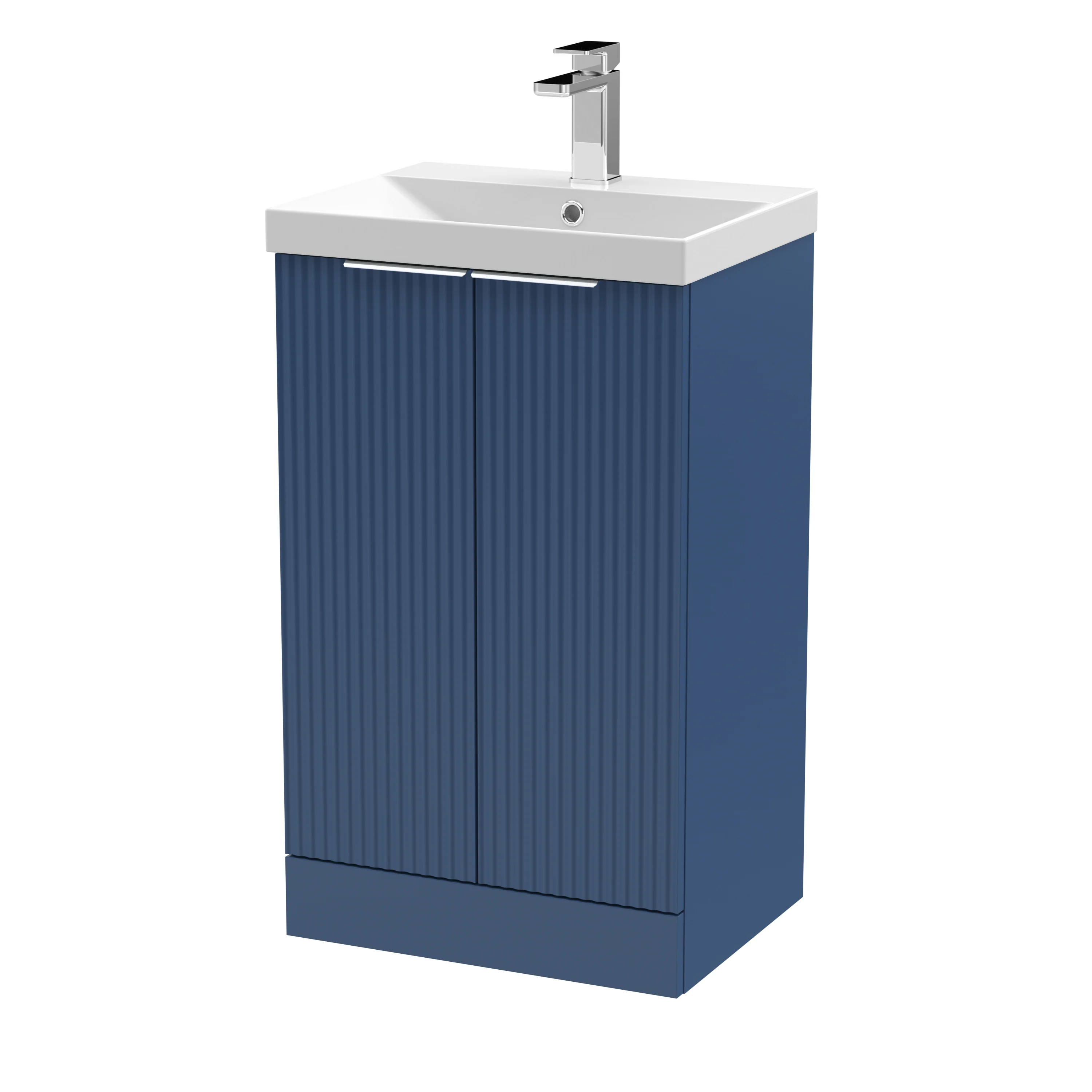 Hudson Reed Fluted 500mm Floor Standing 2-Door Vanity & Basin 3 - Satin Blue