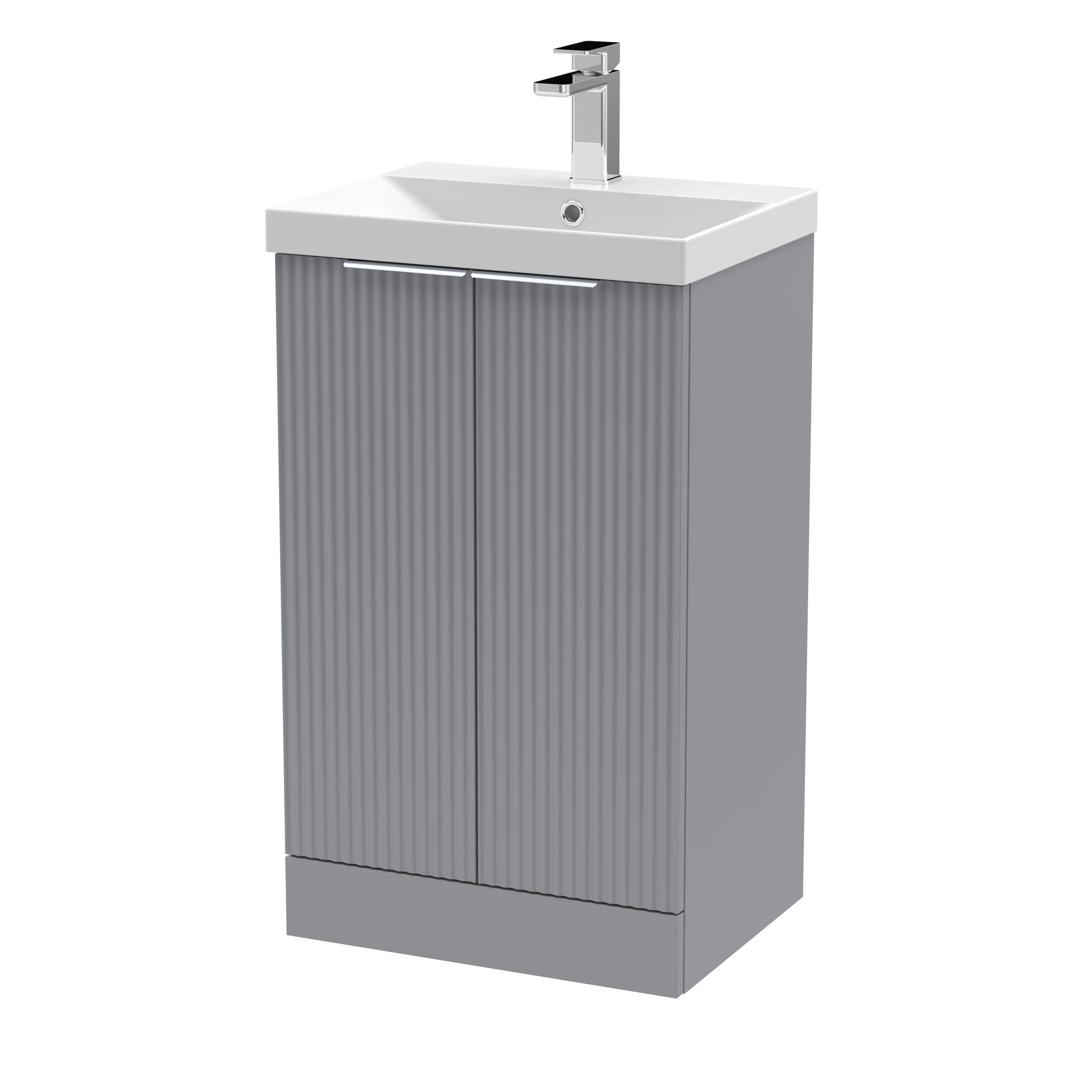 Hudson Reed Fluted 500mm Floor Standing 2-Door Vanity & Basin 3 - Satin Grey