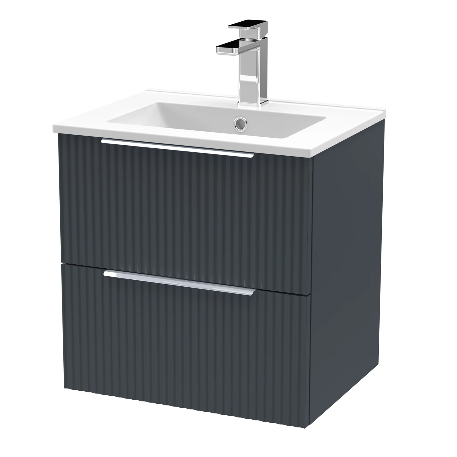 Hudson Reed Fluted 500mm Wall Hung 2-Drawer Basin Vanity Unit - Satin Anthracite