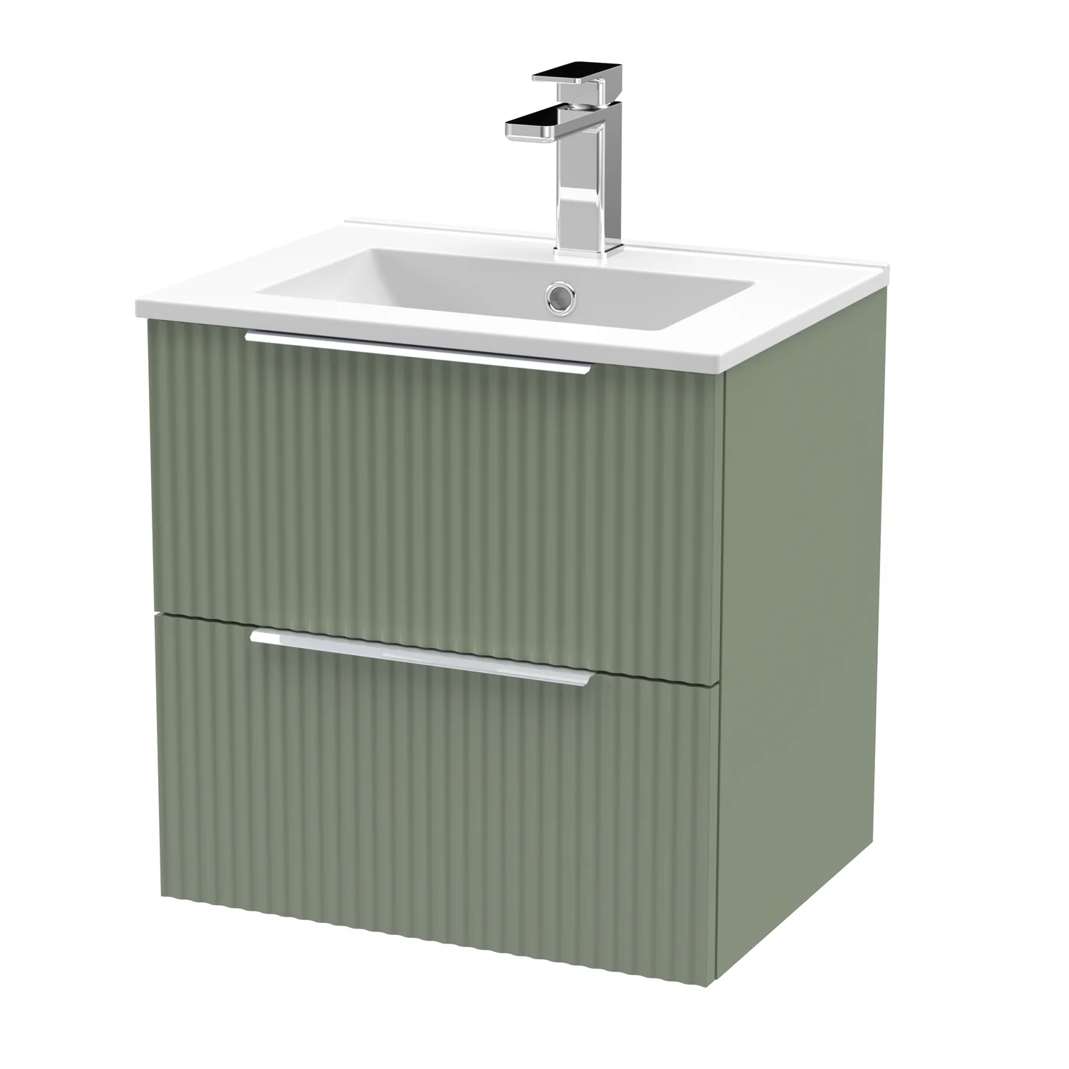 Hudson Reed Fluted 500mm Wall Hung 2-Drawer Basin Vanity Unit - Satin Green