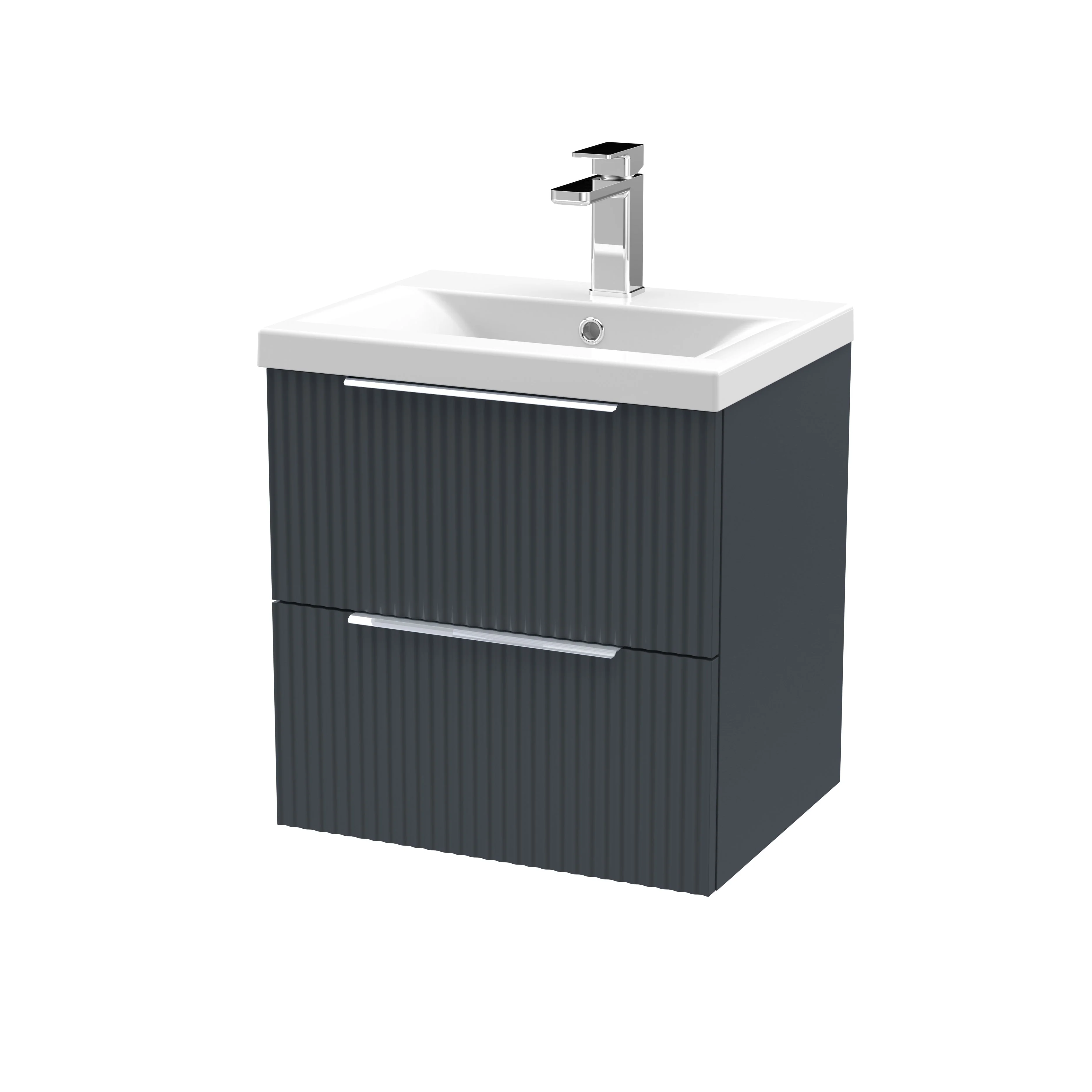 Hudson Reed Fluted 500mm Wall Hung 2-Drawer Vanity & Basin 1 - Satin Anthracite