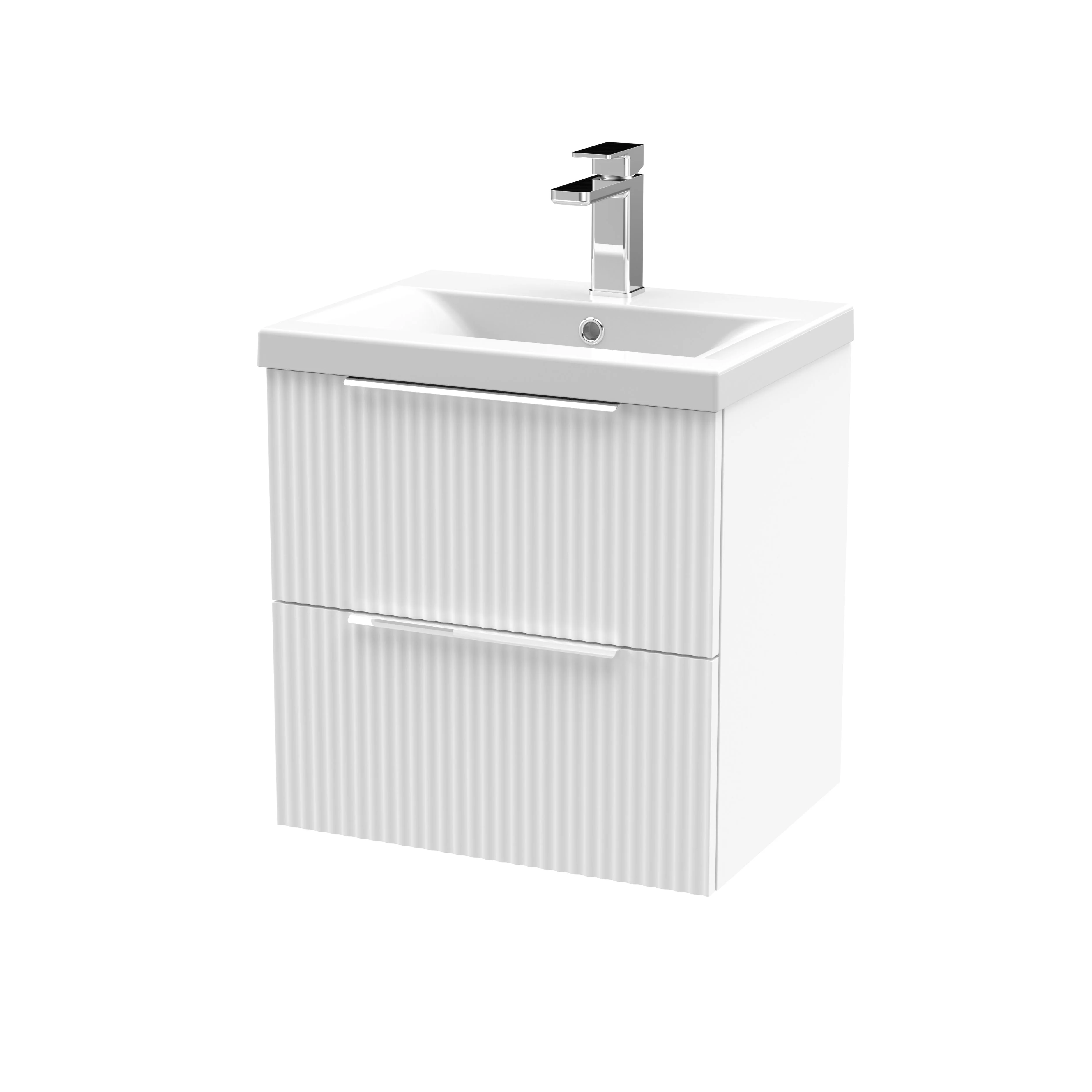 Hudson Reed Fluted 500mm Wall Hung 2-Drawer Vanity & Basin 1 - Satin White