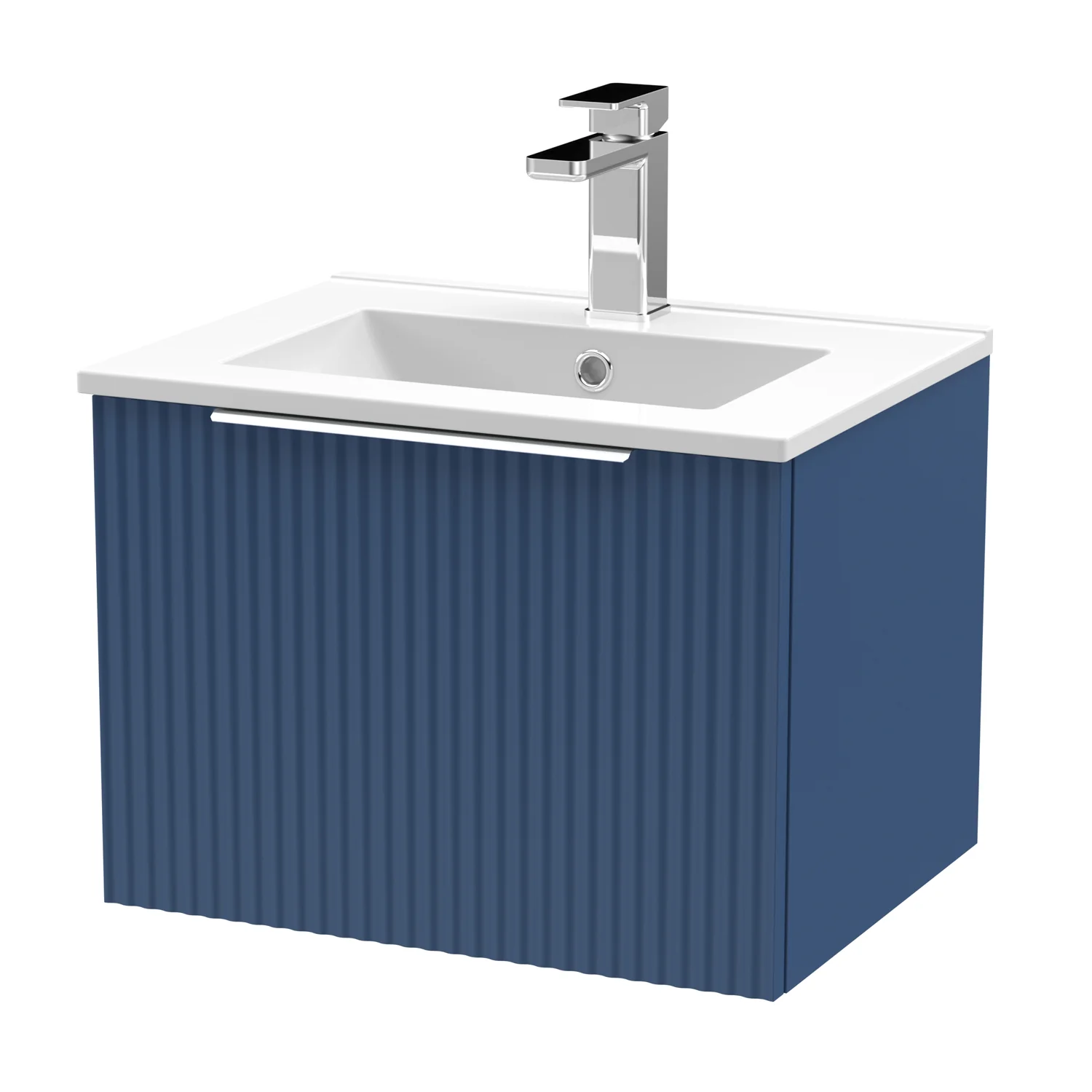 Hudson Reed Fluted 500mm Wall Hung Single Drawer Basin Vanity Unit - Satin Blue