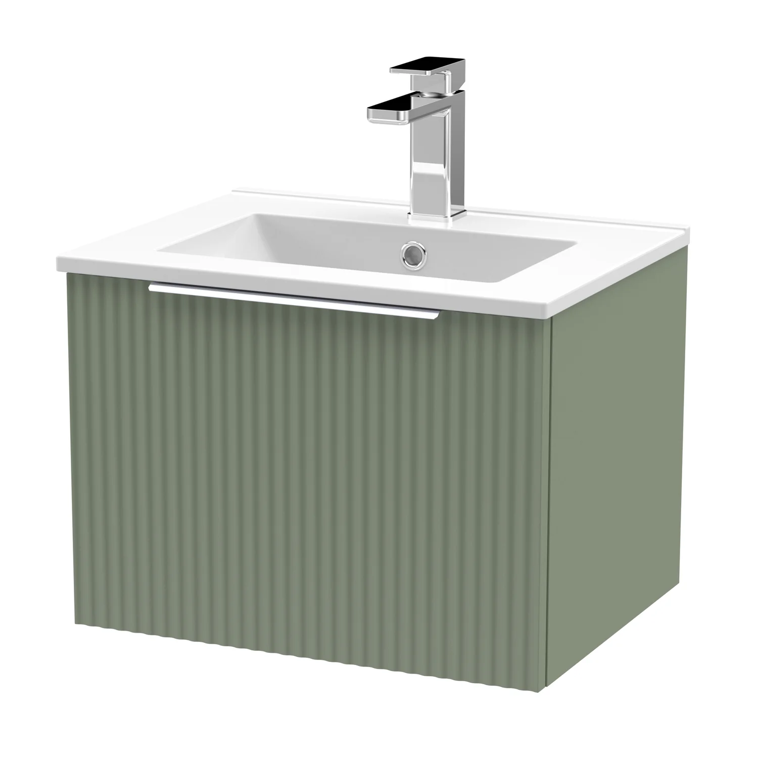 Hudson Reed Fluted 500mm Wall Hung Single Drawer Basin Vanity Unit - Satin Green
