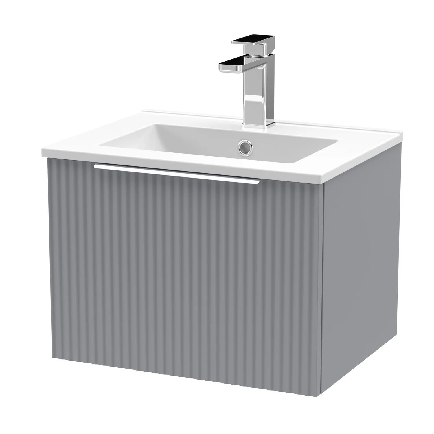 Hudson Reed Fluted 500mm Wall Hung Single Drawer Basin Vanity Unit - Satin Grey