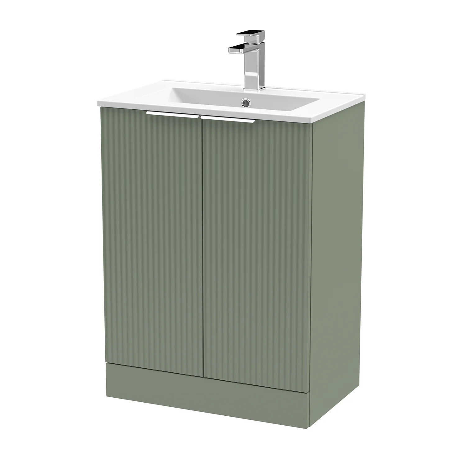 Hudson Reed Fluted 600mm Floor Standing 2-Door Basin Vanity Unit - Satin Green