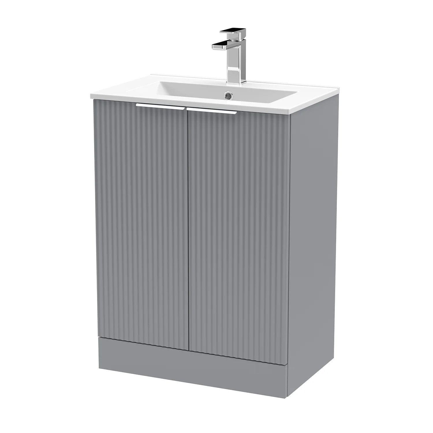 Hudson Reed Fluted 600mm Floor Standing 2-Door Basin Vanity Unit - Satin Grey