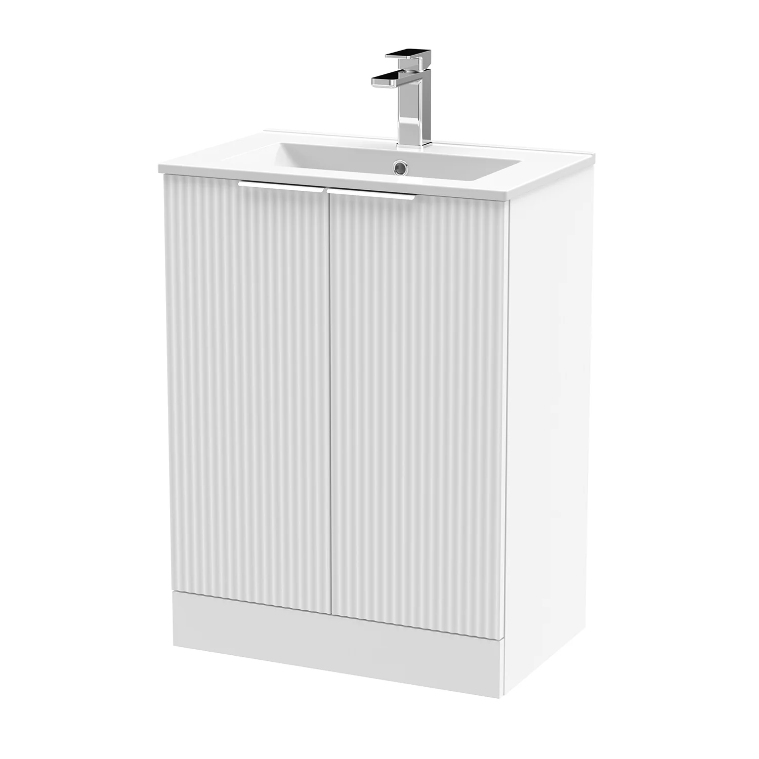 Hudson Reed Fluted 600mm Floor Standing 2-Door Basin Vanity Unit - Satin White