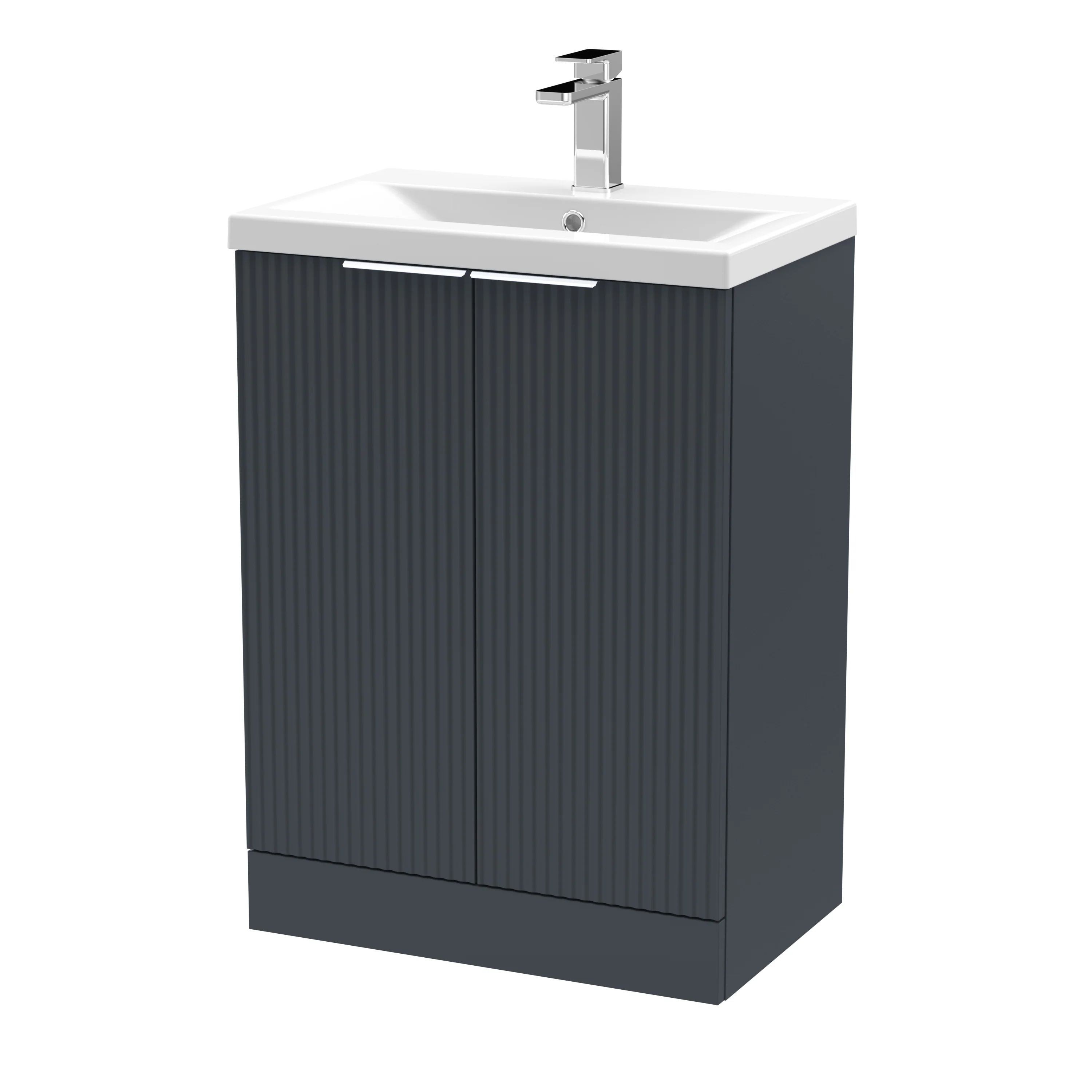 Hudson Reed Fluted 600mm Floor Standing 2-Door Vanity & Basin 1 - Satin Anthracite