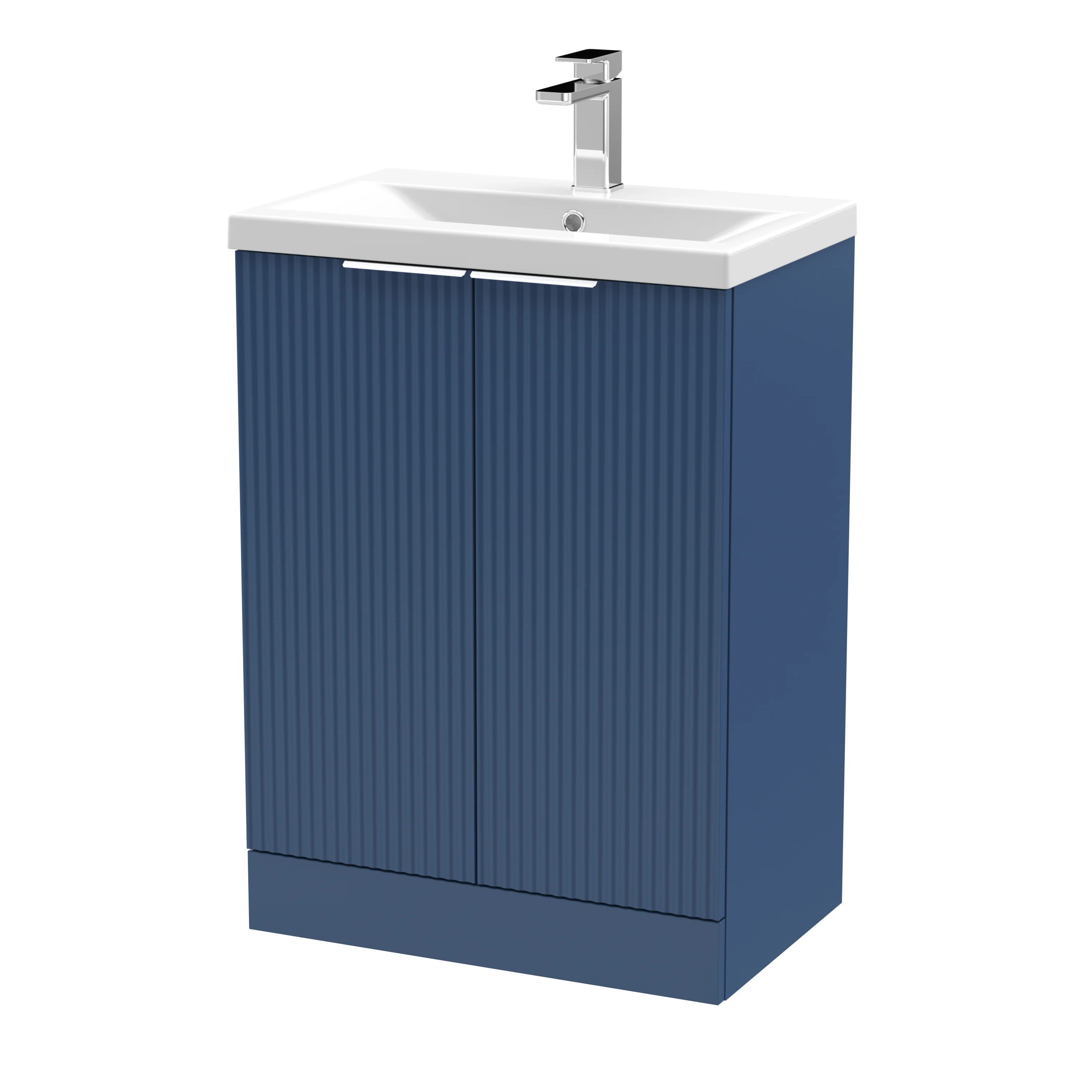 Hudson Reed Fluted 600mm Floor Standing 2-Door Vanity & Basin 1 - Satin Blue