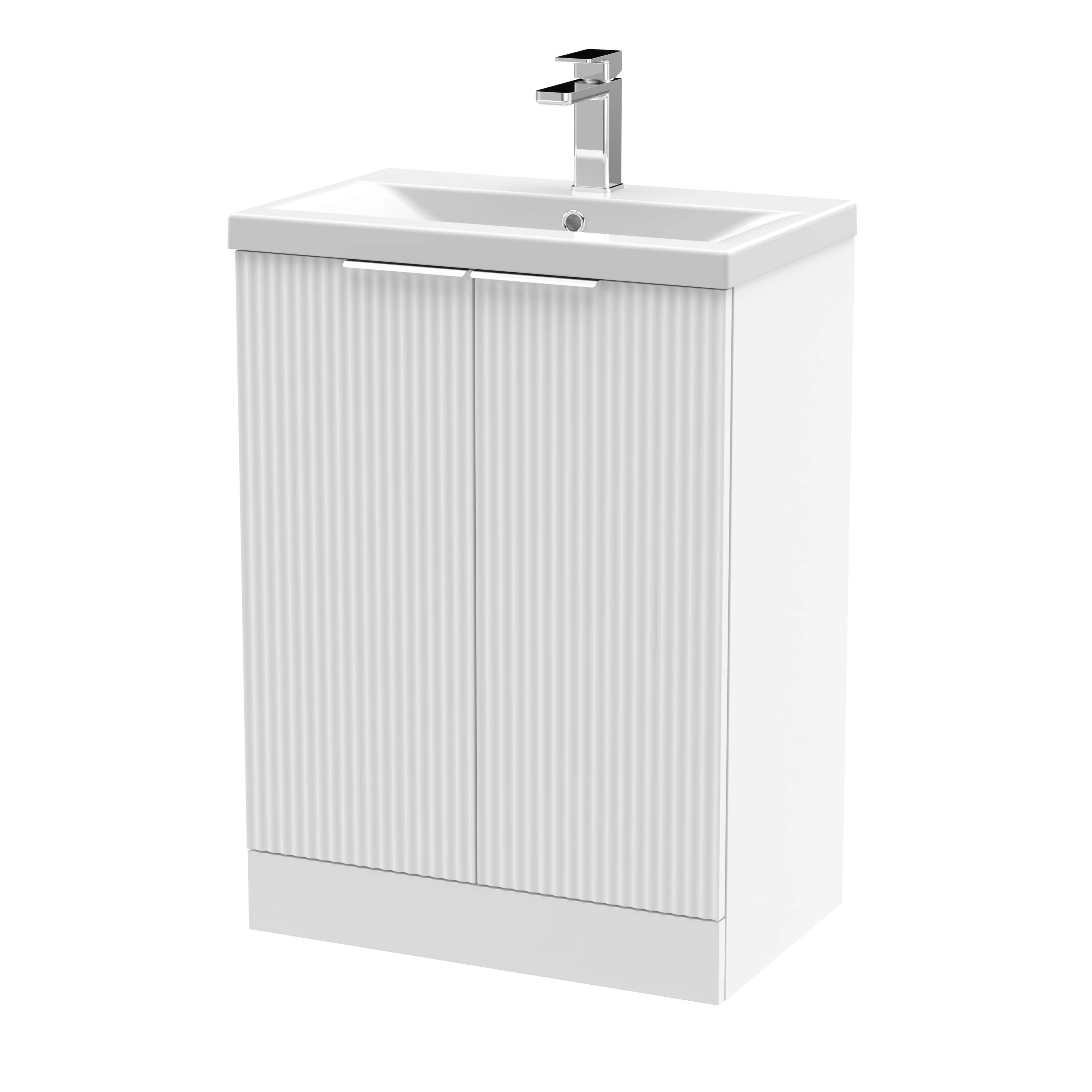 Hudson Reed Fluted 600mm Floor Standing 2-Door Vanity & Basin 1 - Satin White