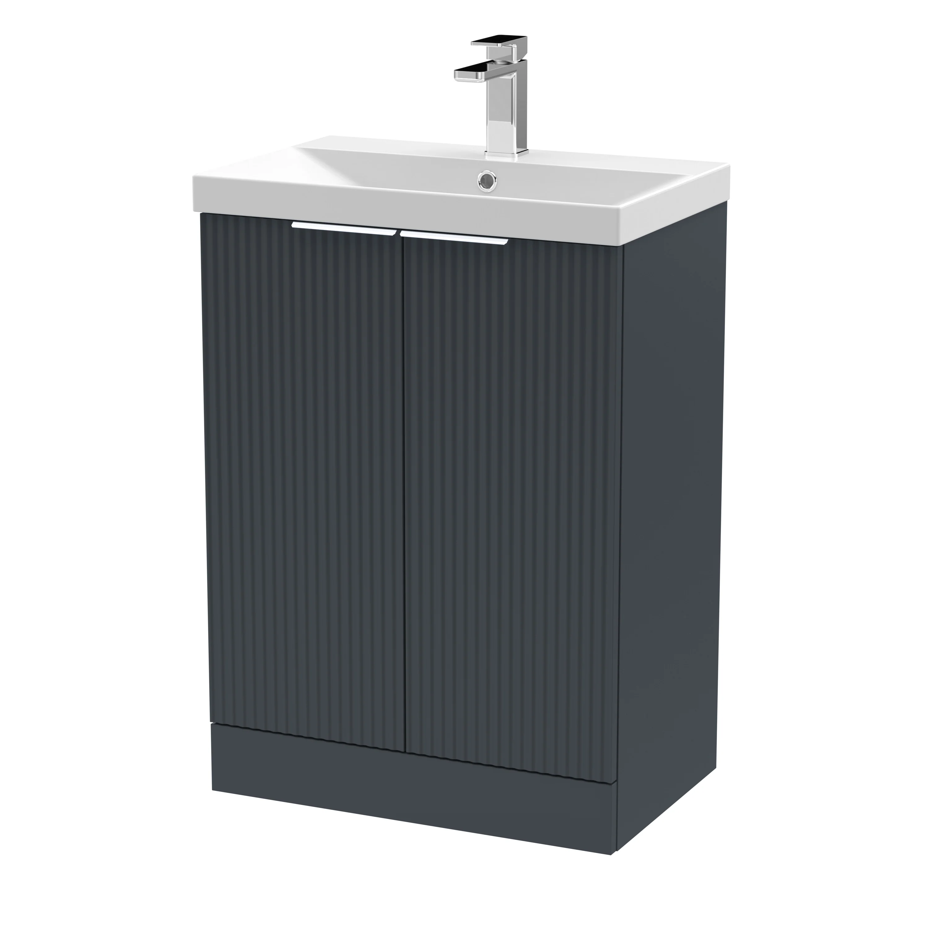 Hudson Reed Fluted 600mm Floor Standing 2-Door Vanity & Basin 3 - Satin Anthracite