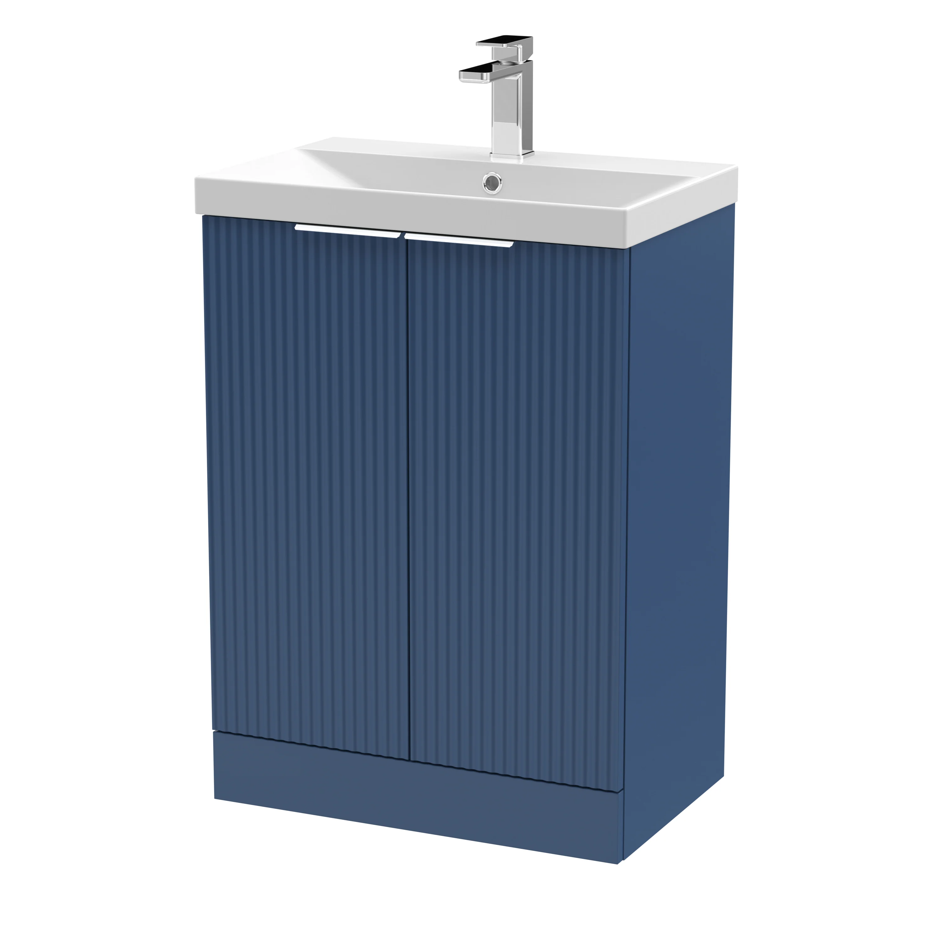 Hudson Reed Fluted 600mm Floor Standing 2-Door Vanity & Basin 3 - Satin Blue