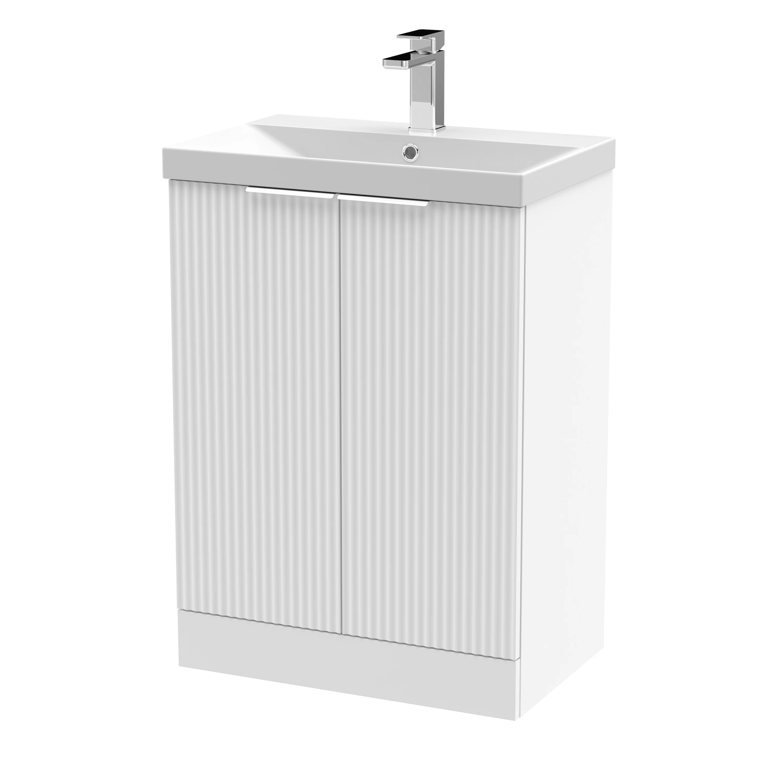 Hudson Reed Fluted 600mm Floor Standing 2-Door Vanity & Basin 3 - Satin White