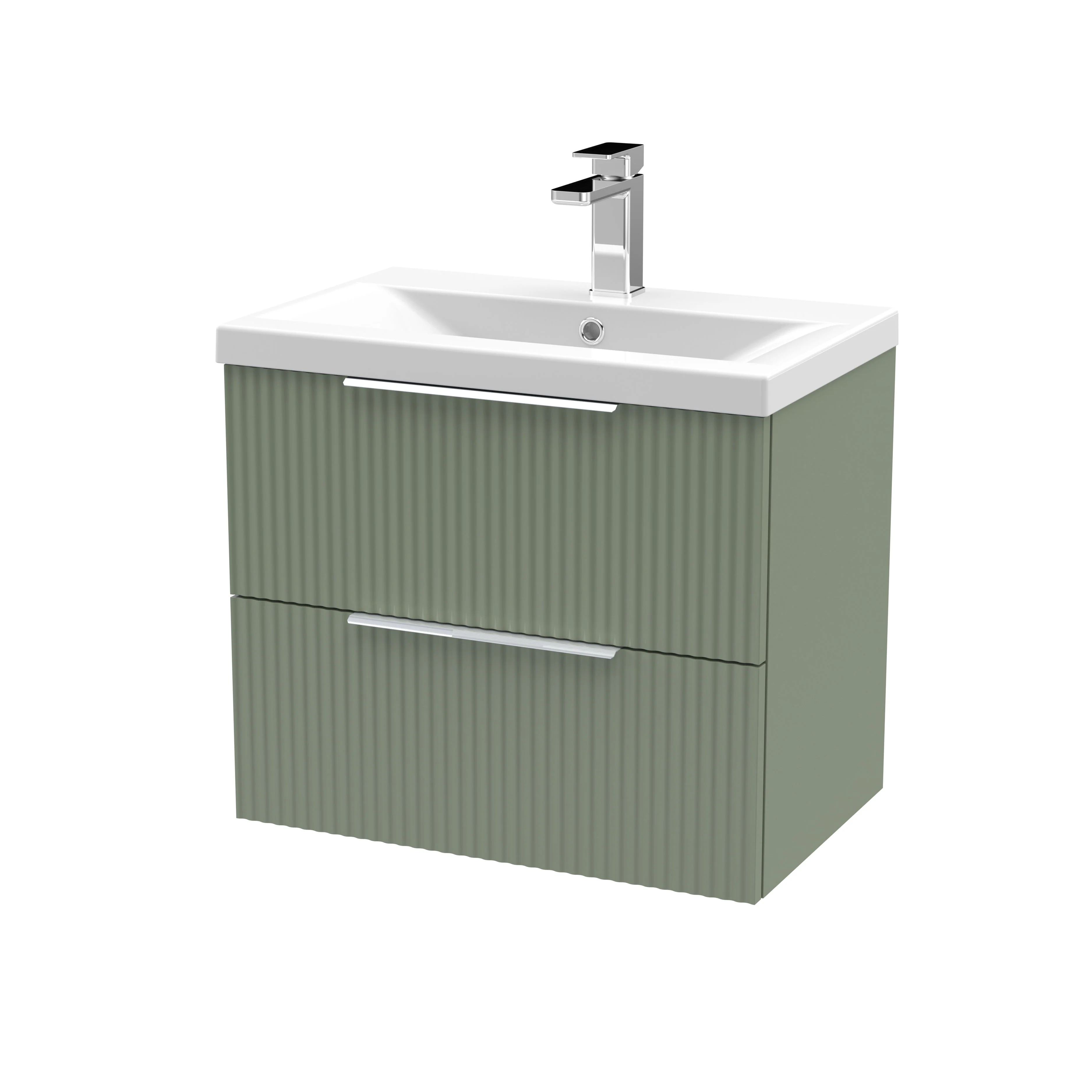 Hudson Reed Fluted 600mm Wall Hung 2-Drawer Vanity & Basin 1 - Satin Green