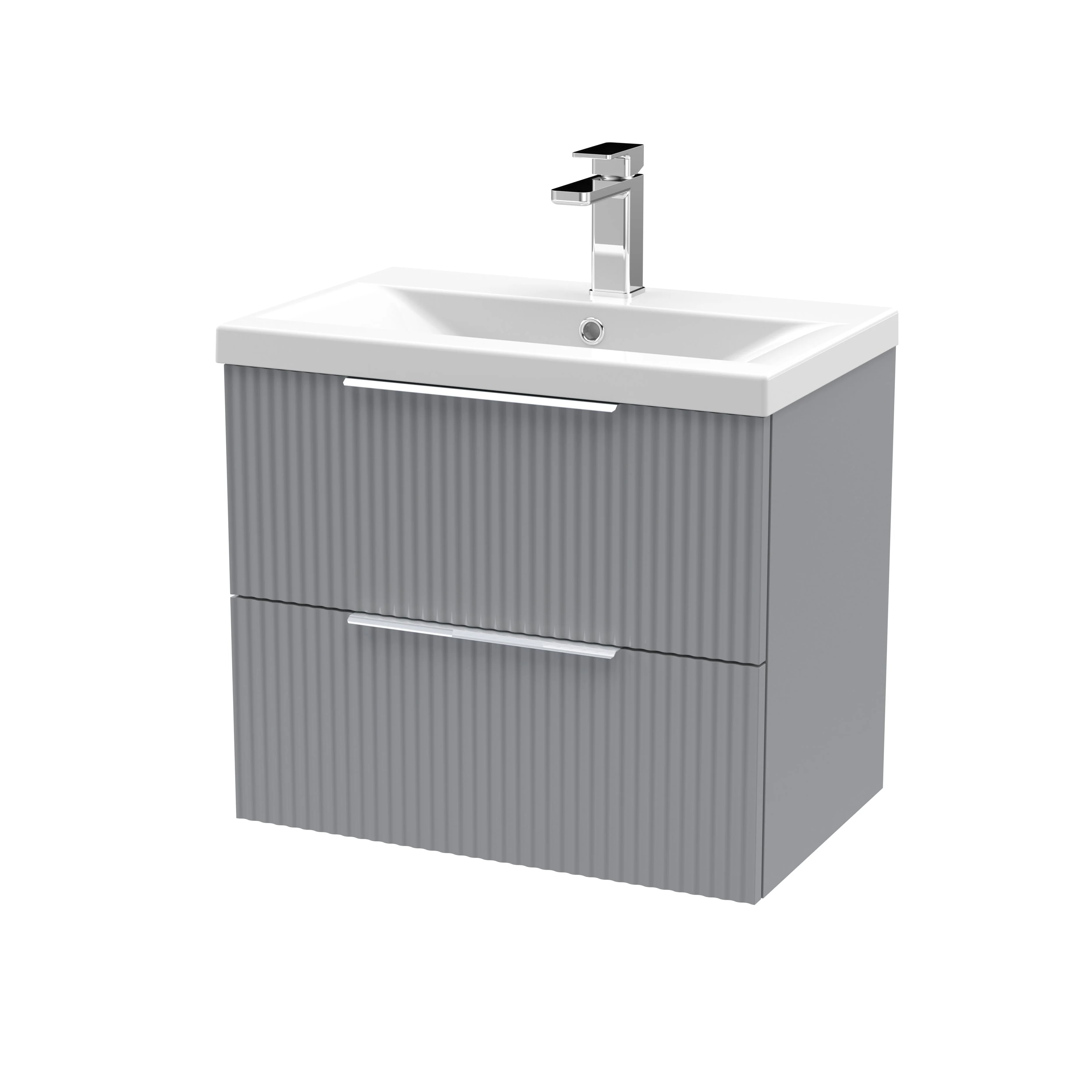 Hudson Reed Fluted 600mm Wall Hung 2-Drawer Vanity & Basin 1 - Satin Grey