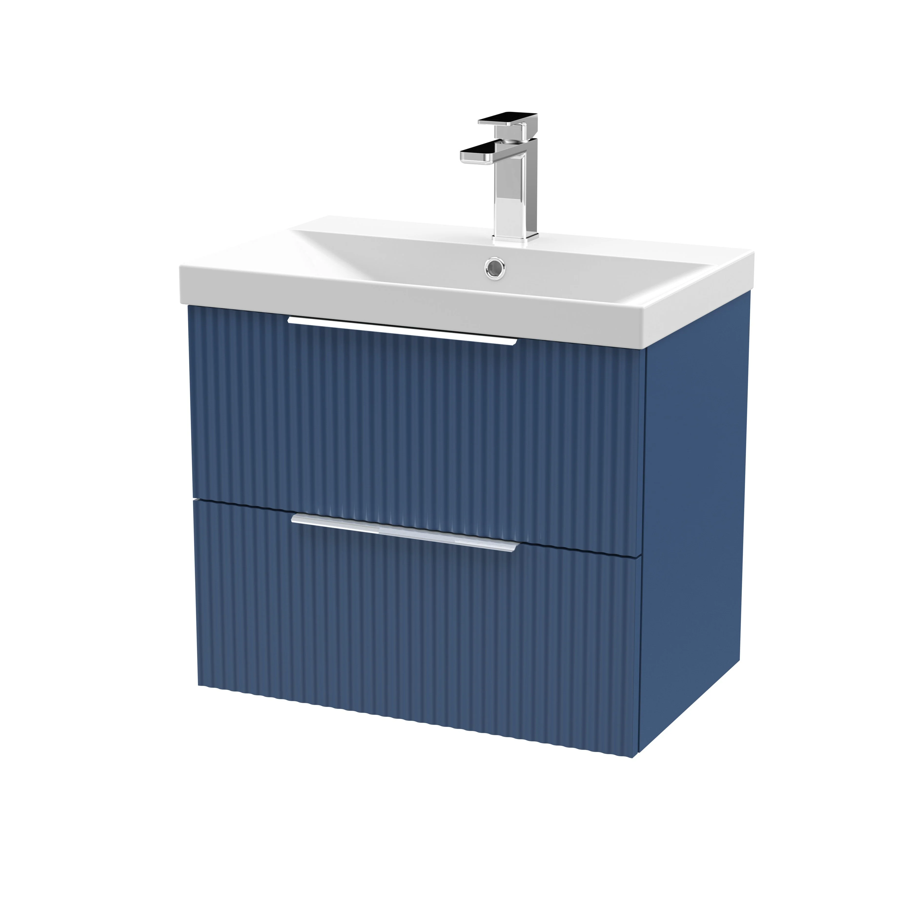 Hudson Reed Fluted 600mm Wall Hung 2-Drawer Vanity & Basin 3 - Satin Blue