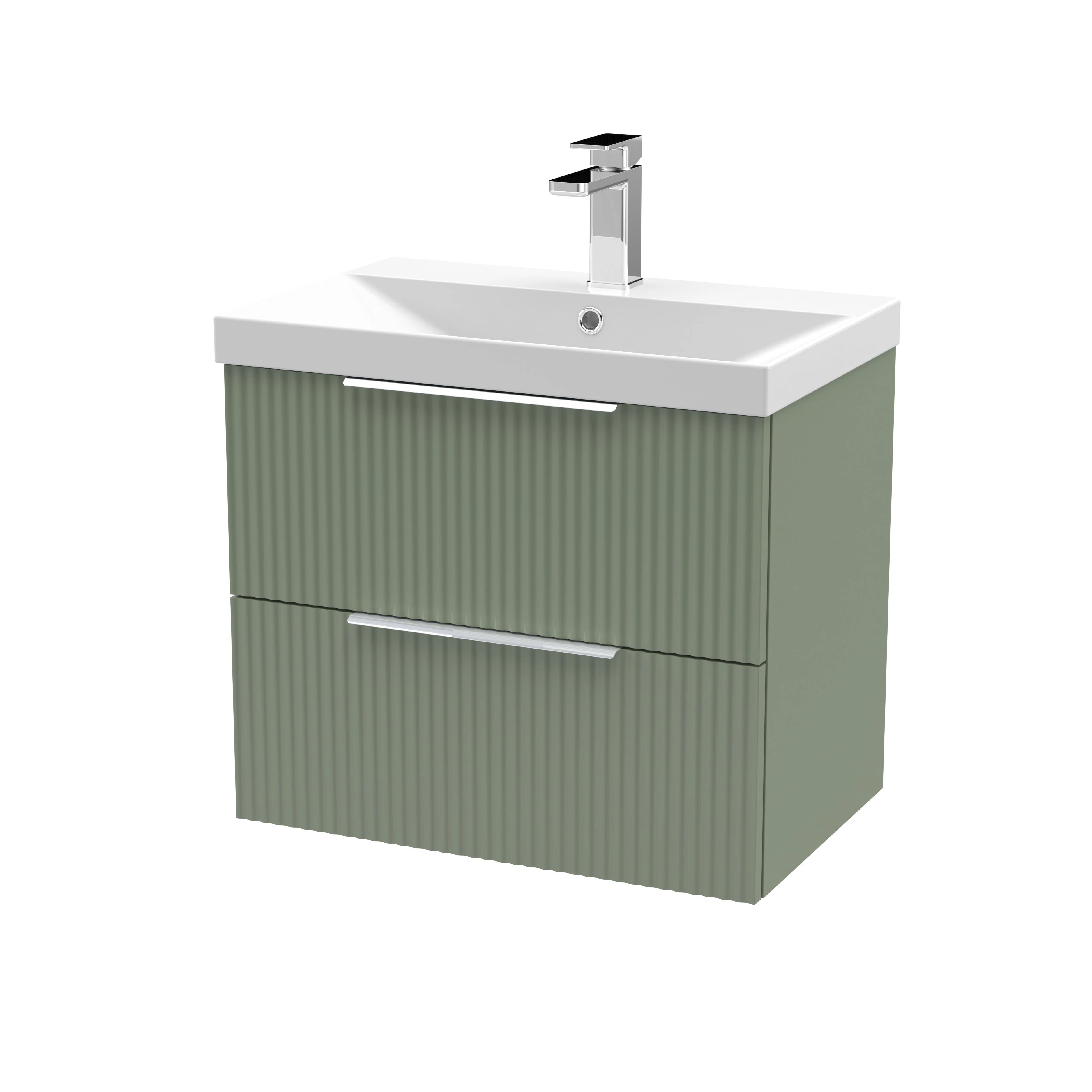 Hudson Reed Fluted 600mm Wall Hung 2-Drawer Vanity & Basin 3 - Satin Green