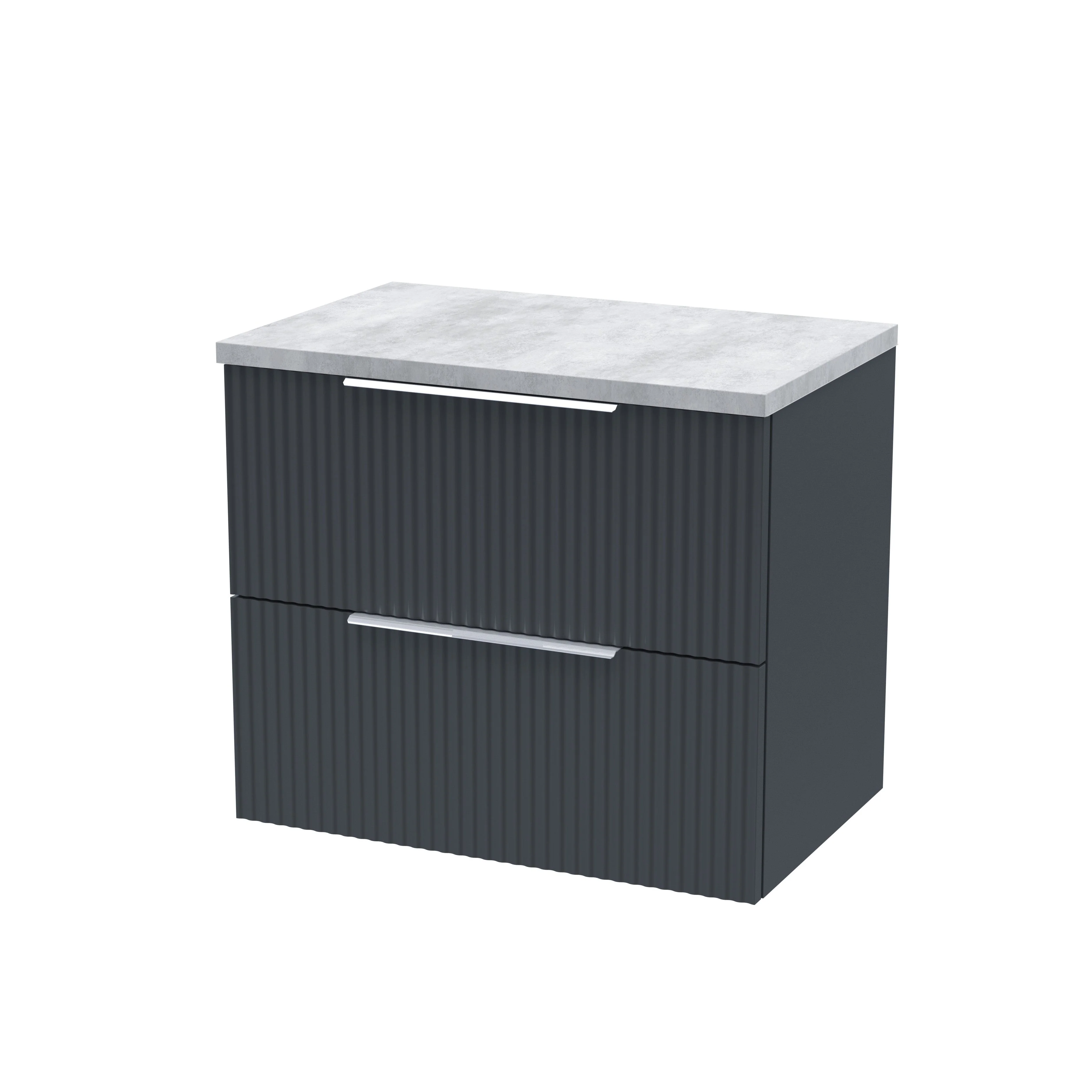 Hudson Reed Fluted 600mm Wall Hung 2-Drawer Vanity & Laminate Top - Satin Anthracite