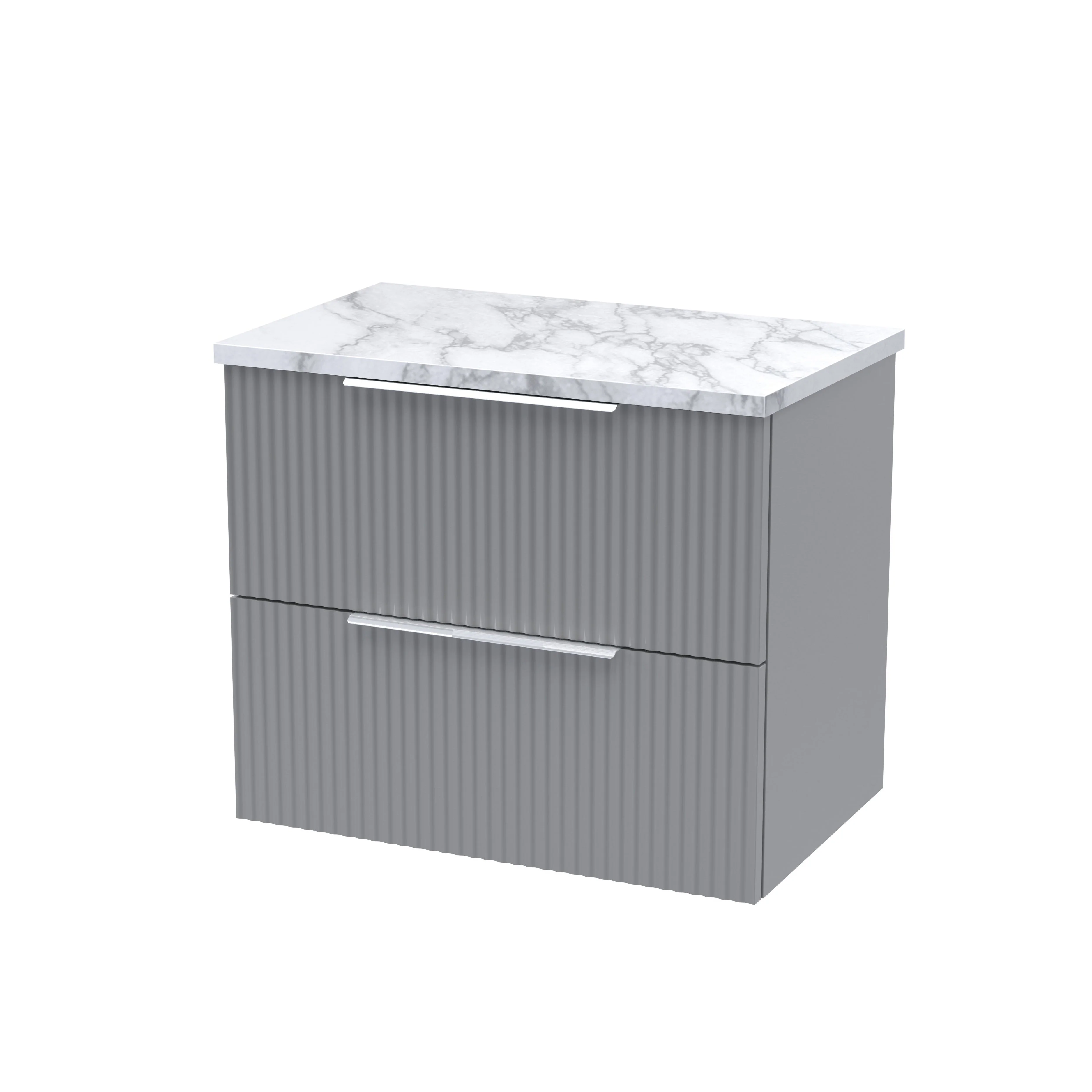 Hudson Reed Fluted 600mm Wall Hung 2-Drawer Vanity & Laminate Worktop - Satin Grey