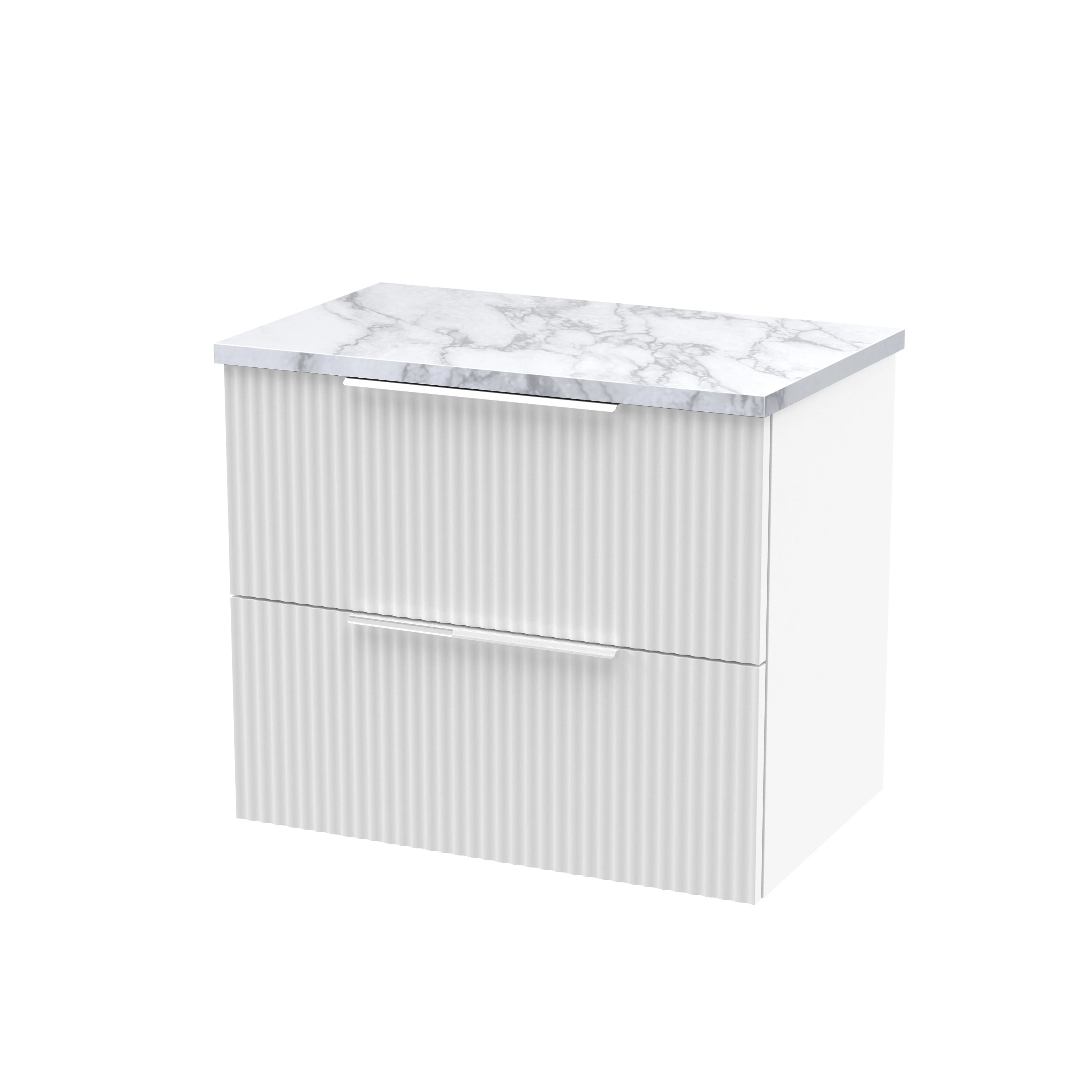 Hudson Reed Fluted 600mm Wall Hung 2-Drawer Vanity & Laminate Worktop - Satin White