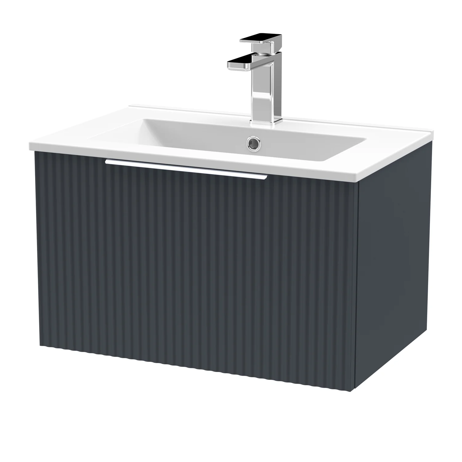 Hudson Reed Fluted 600mm Wall Hung Single Drawer Vanity Unit & Minimalist Basin - Satin Anthracite