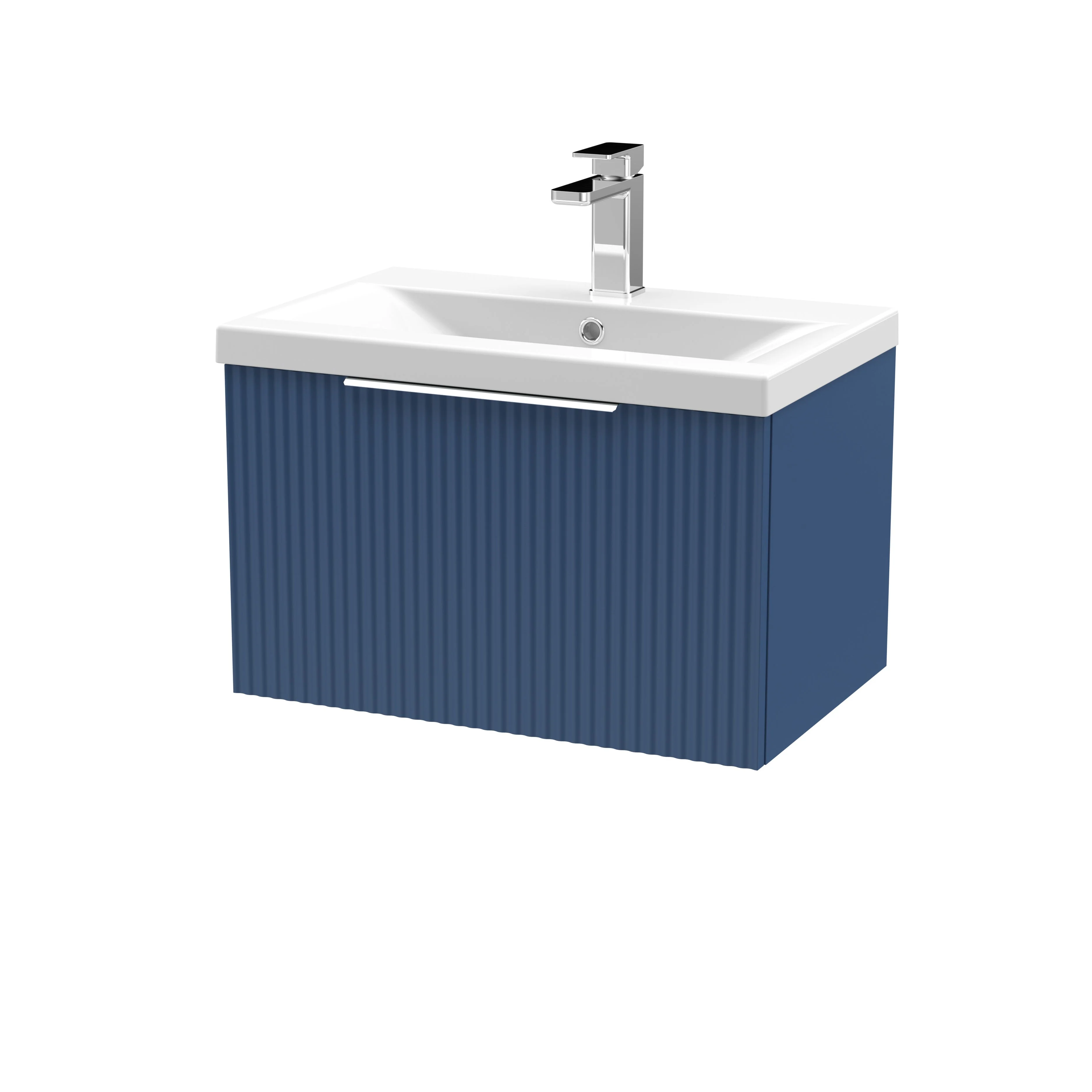 Hudson Reed Fluted 600mm Wall Hung Single Drawer Vanity & Mid-Edge Basin - Satin Blue