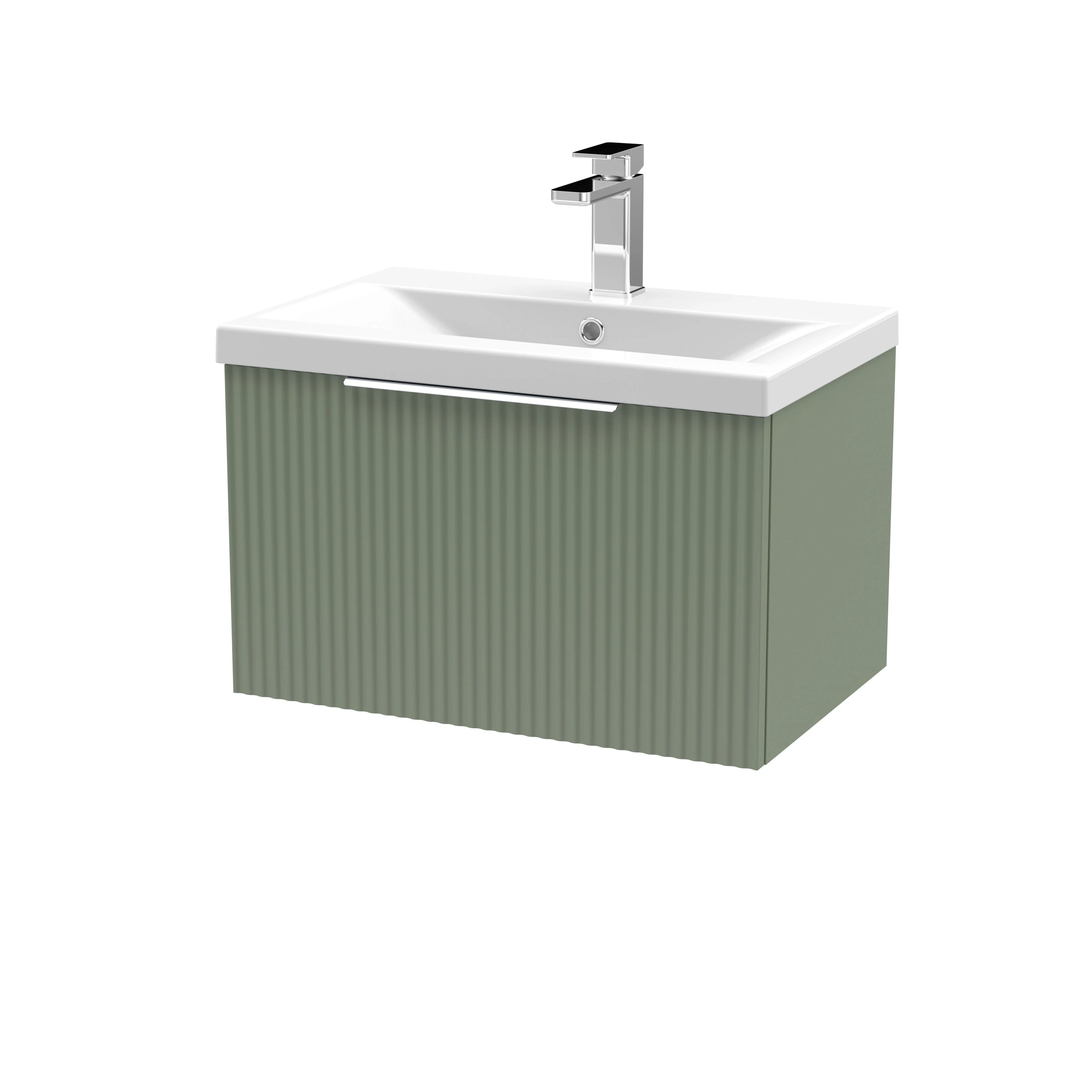 Hudson Reed Fluted 600mm Wall Hung Single Drawer Vanity & Mid-Edge Basin - Satin Green