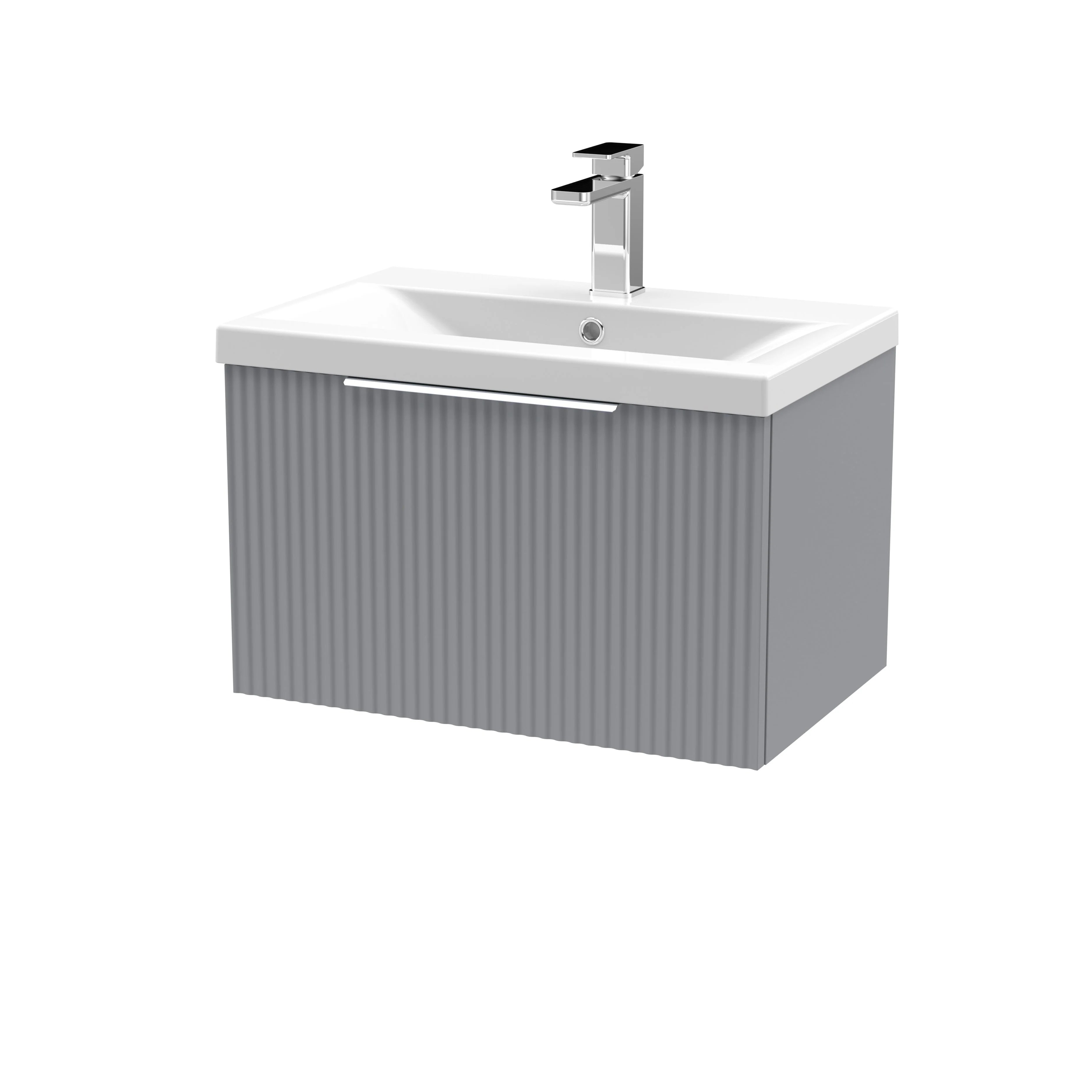 Hudson Reed Fluted 600mm Wall Hung Single Drawer Vanity & Mid-Edge Basin - Satin Grey