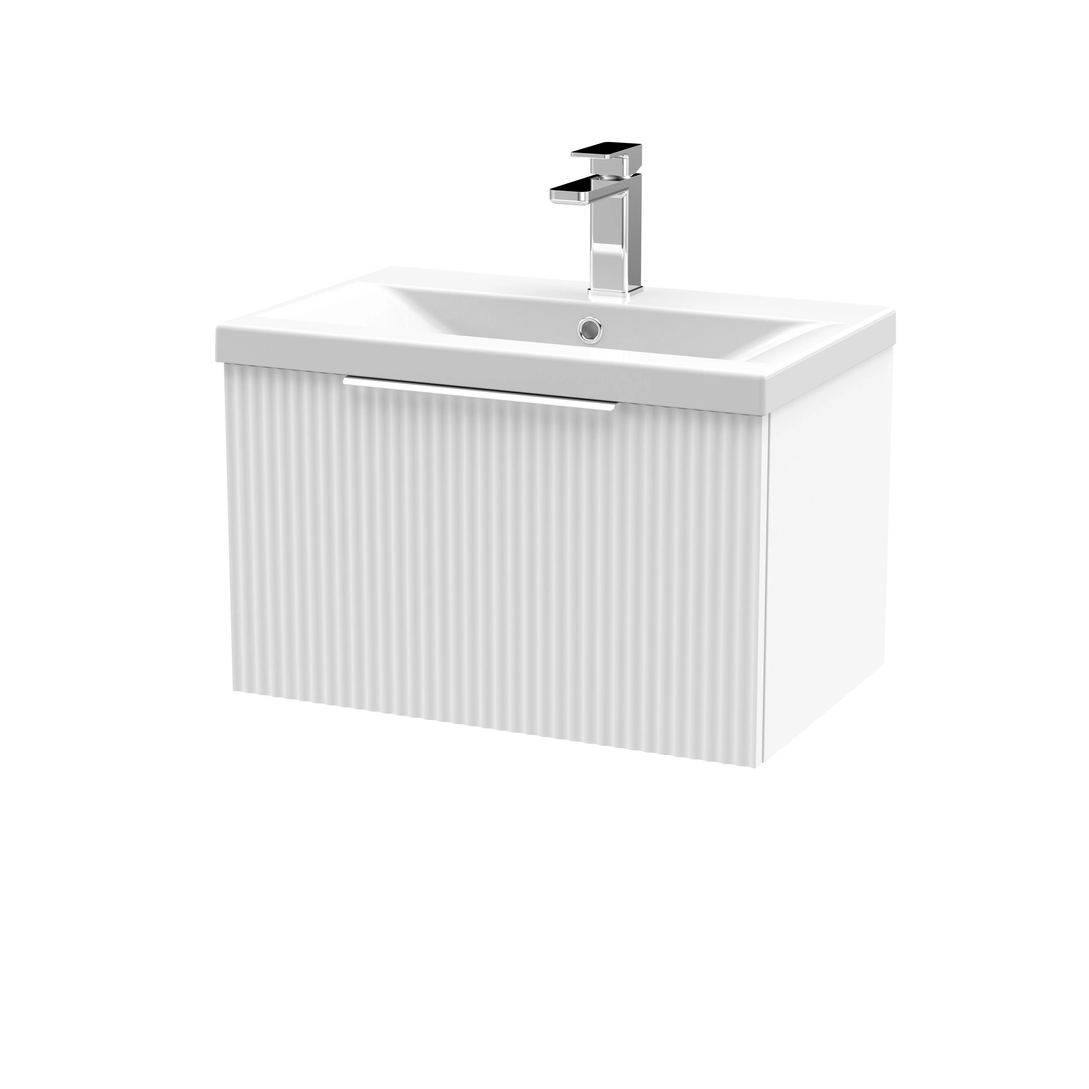 Hudson Reed Fluted 600mm Wall Hung Single Drawer Vanity & Mid-Edge Basin - Satin White