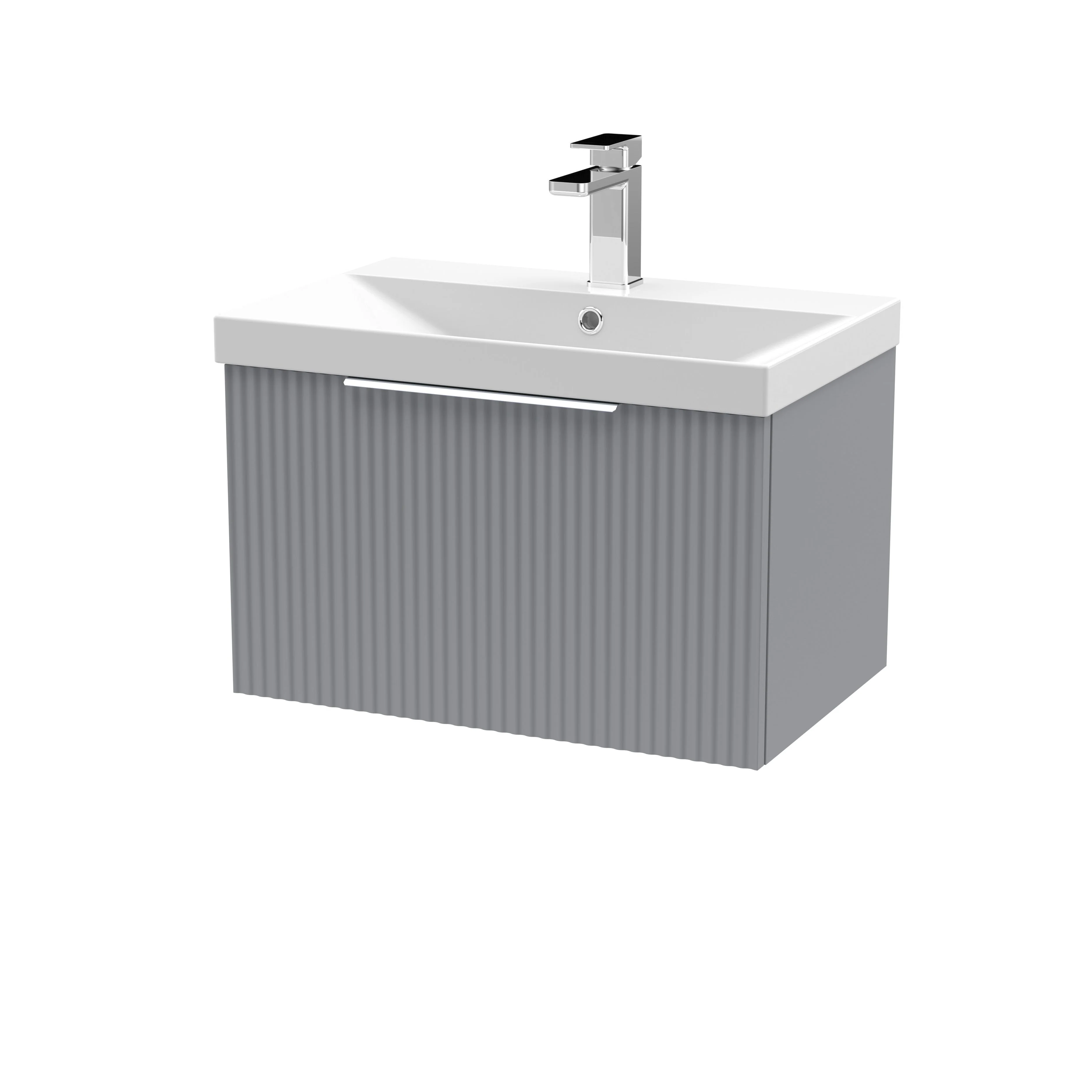 Hudson Reed Fluted 600mm Wall Hung Single Drawer Vanity & Thin-Edge Basin - Satin Grey