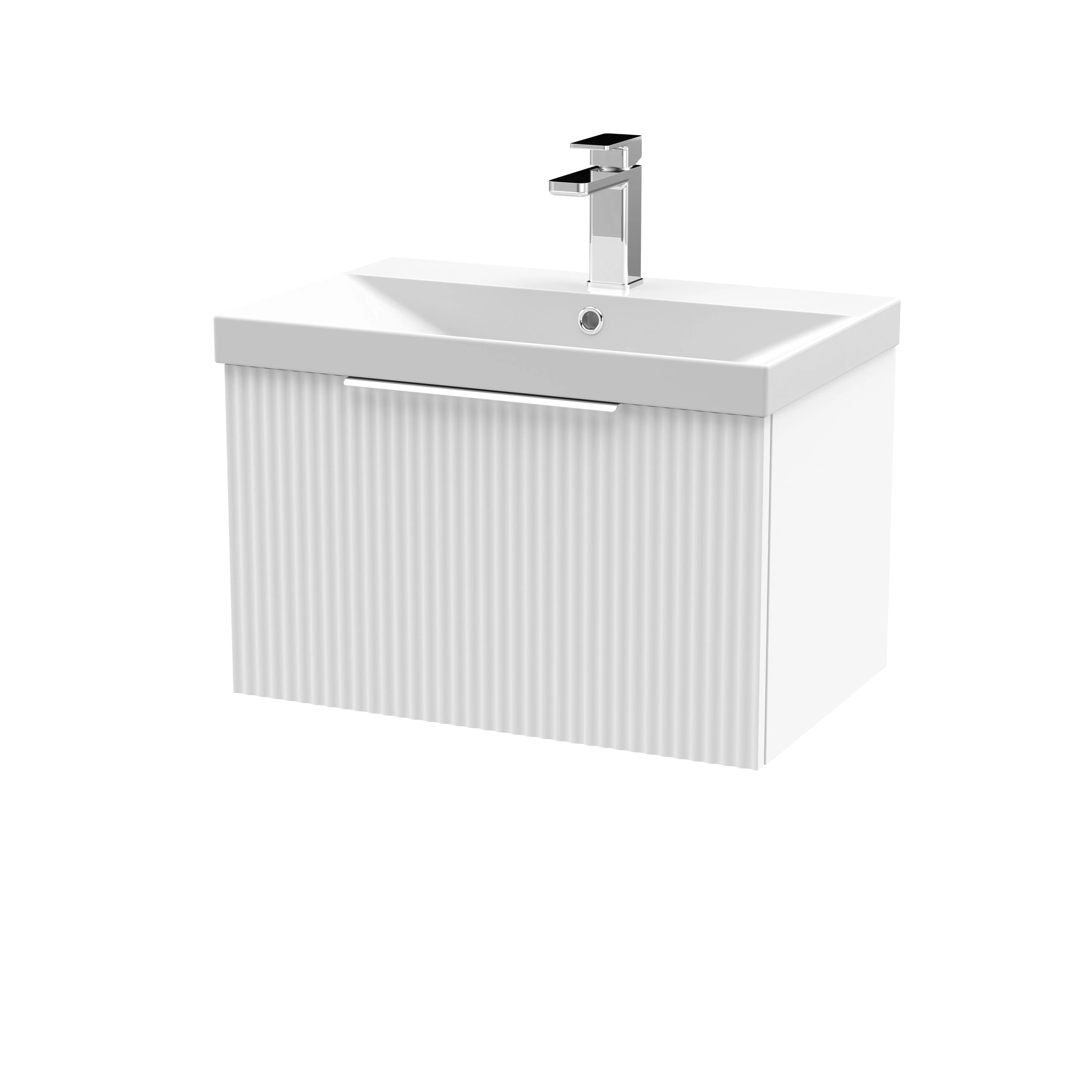 Hudson Reed Fluted 600mm Wall Hung Single Drawer Vanity & Thin-Edge Basin - Satin White
