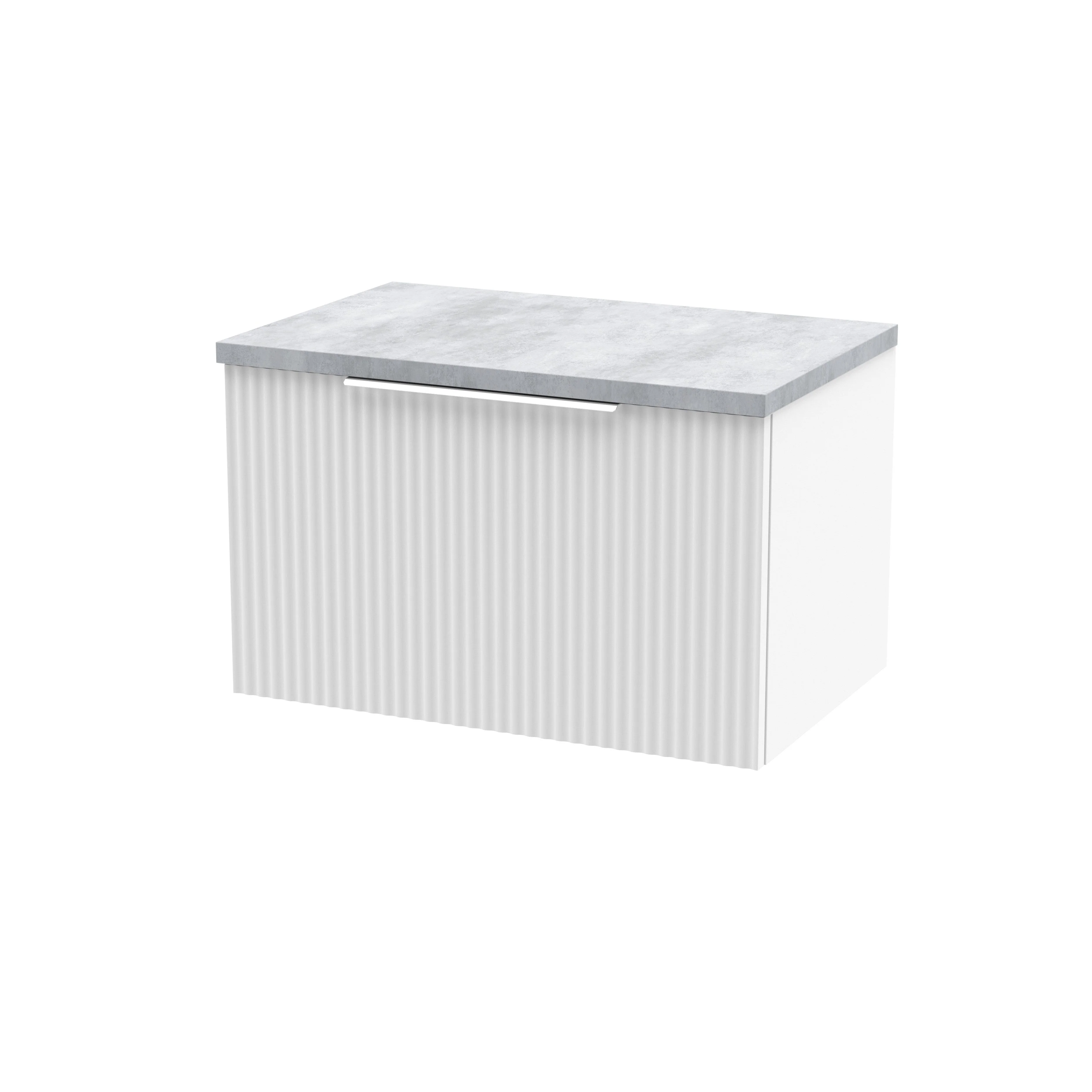 Hudson Reed Fluted 600mm Wall Hung Single Drawer Vanity & Laminate Top - Satin White