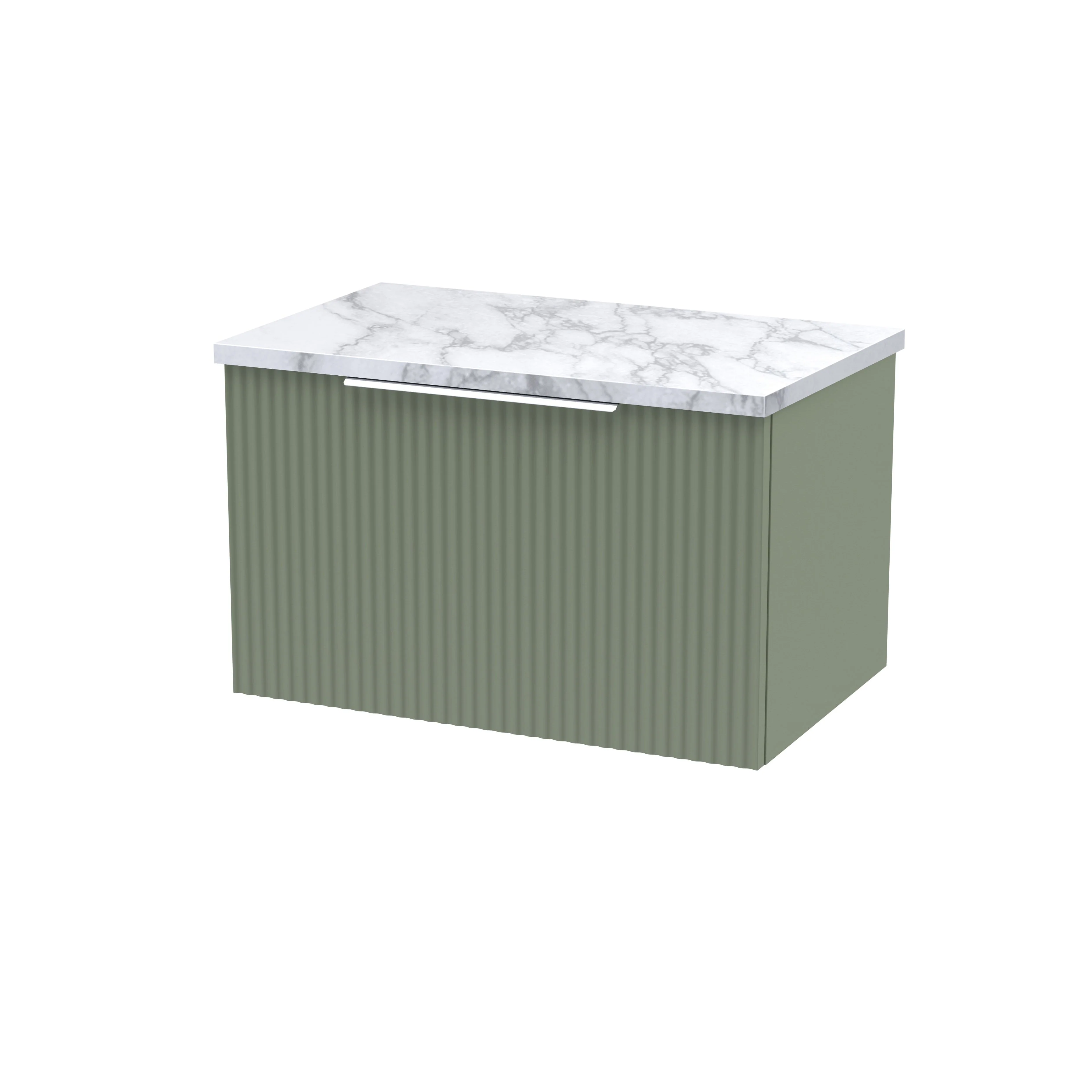 Hudson Reed Fluted 600mm Wall Hung Single Drawer Vanity & Laminate Worktop - Satin Green