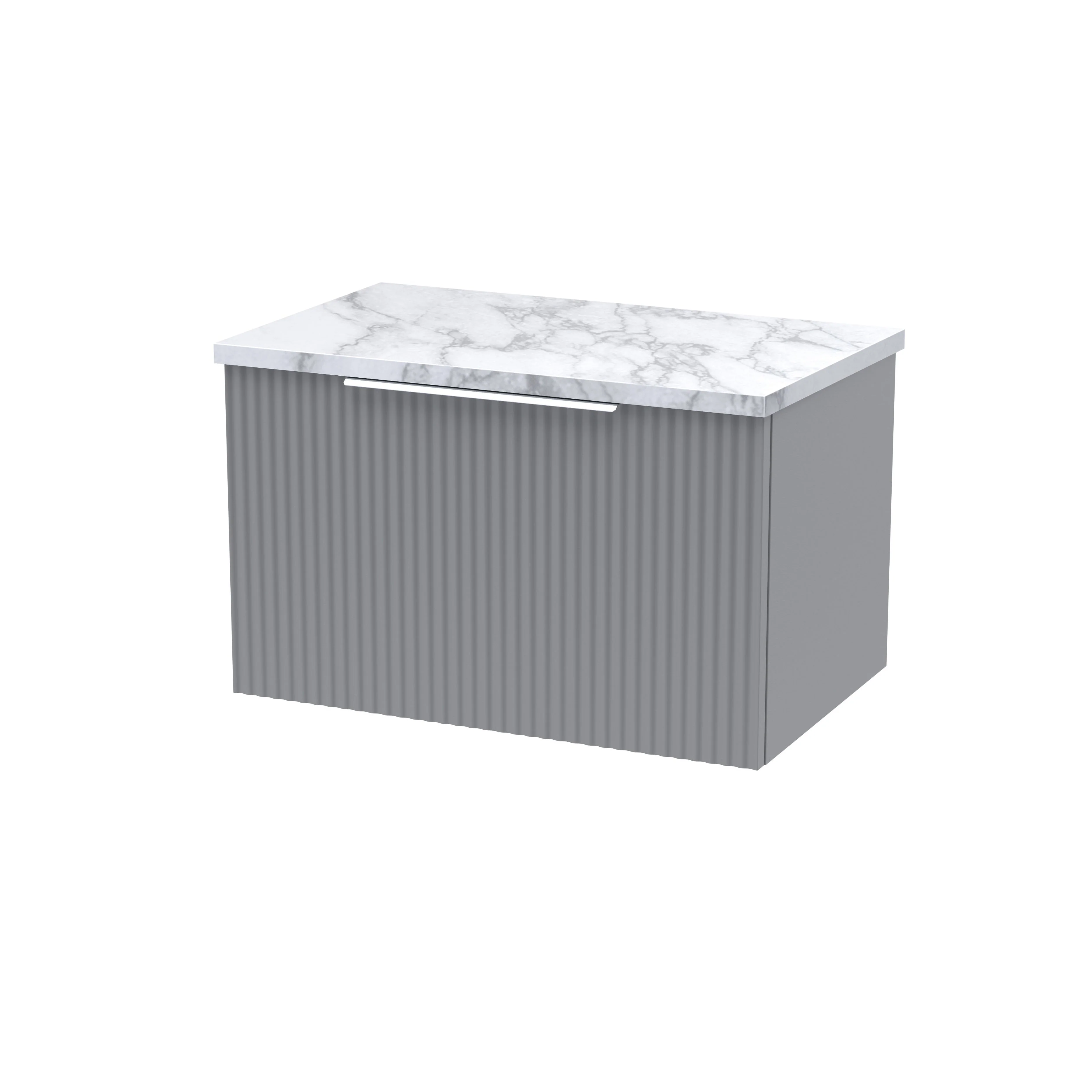 Hudson Reed Fluted 600mm Wall Hung Single Drawer Vanity & Laminate Worktop - Satin Grey