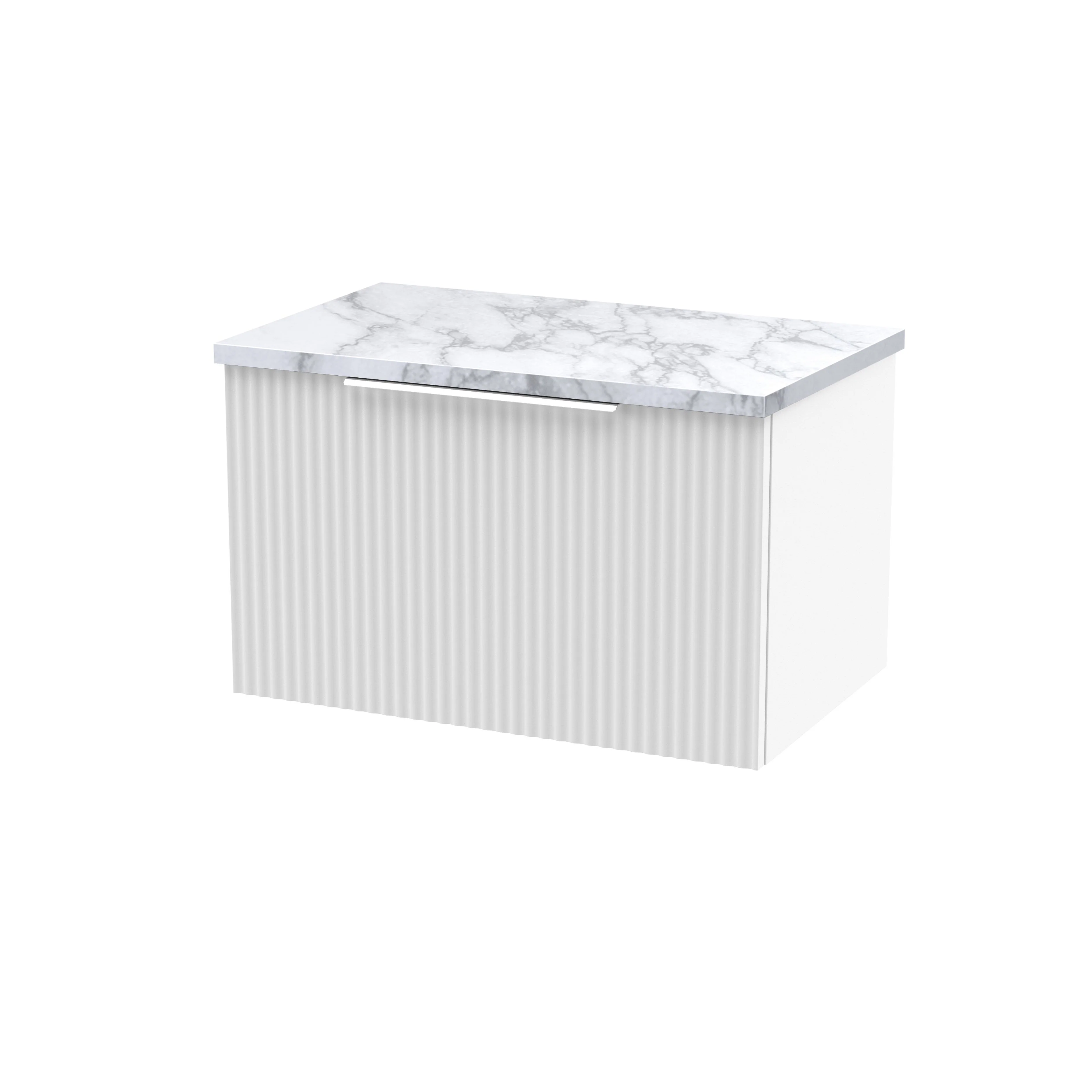 Hudson Reed Fluted 600mm Wall Hung Single Drawer Vanity & Laminate Worktop - Satin White