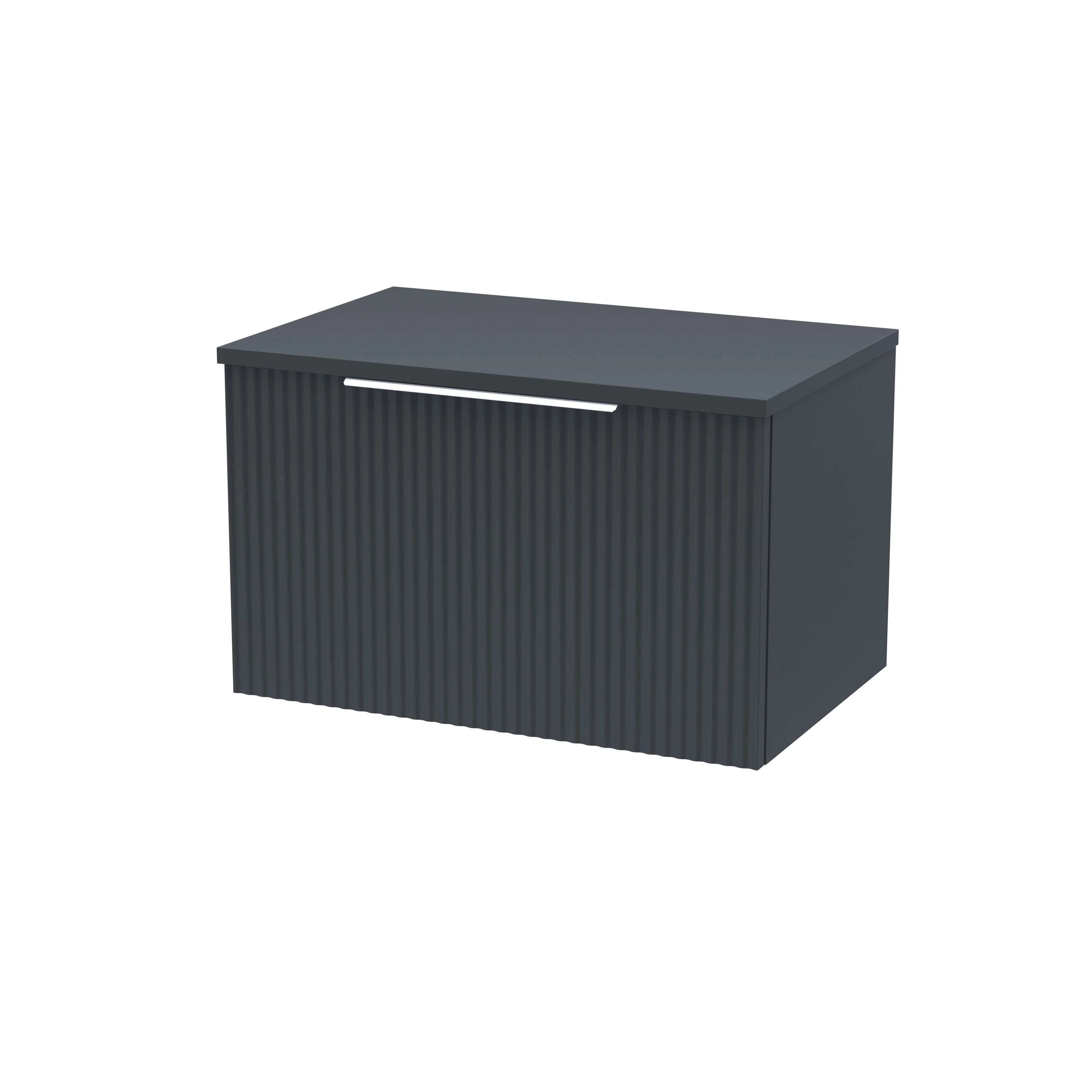 Hudson Reed Fluted 600mm Wall Hung Single Drawer Vanity & Worktop - Satin Anthracite