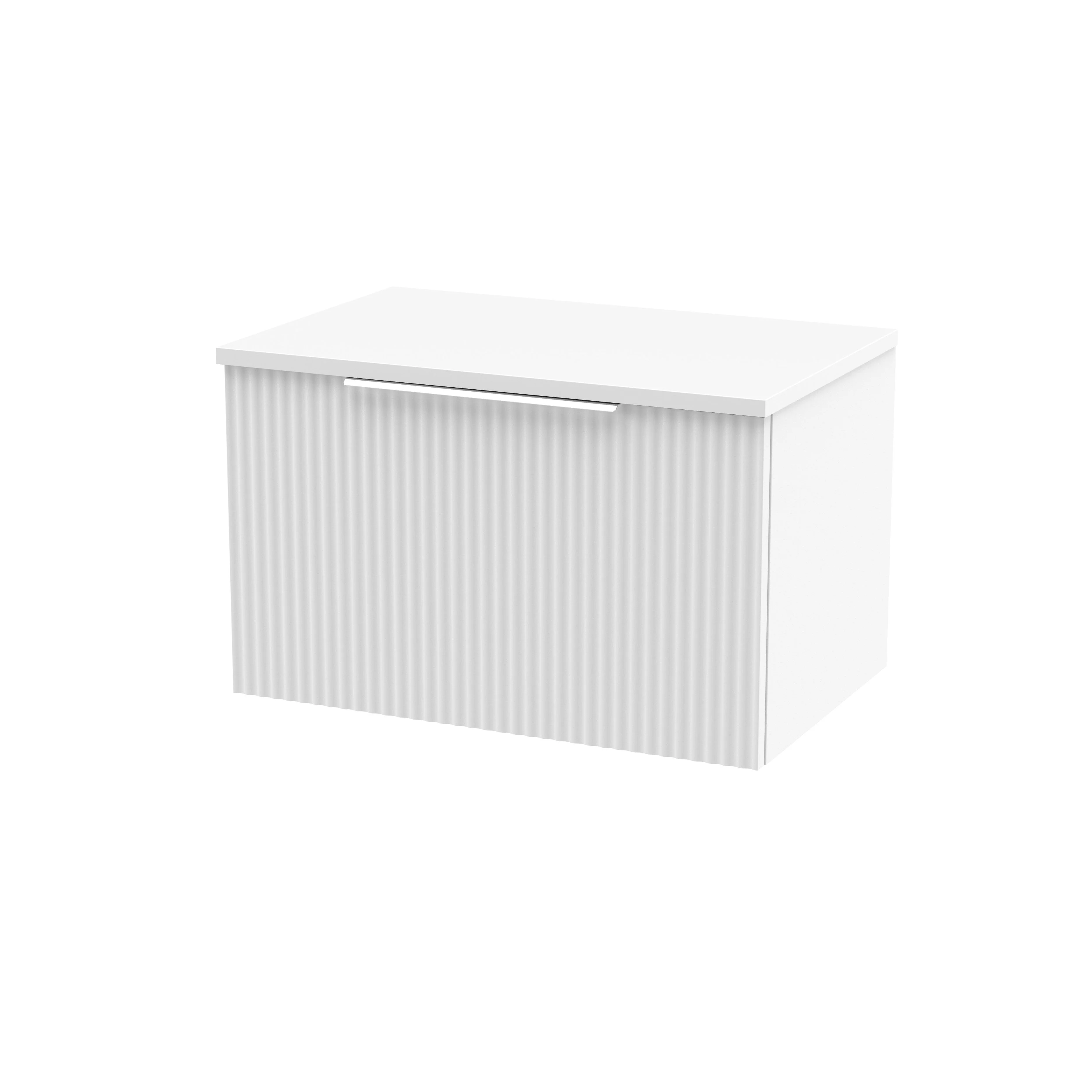 Hudson Reed Fluted 600mm Wall Hung Single Drawer Vanity & Worktop - Satin White
