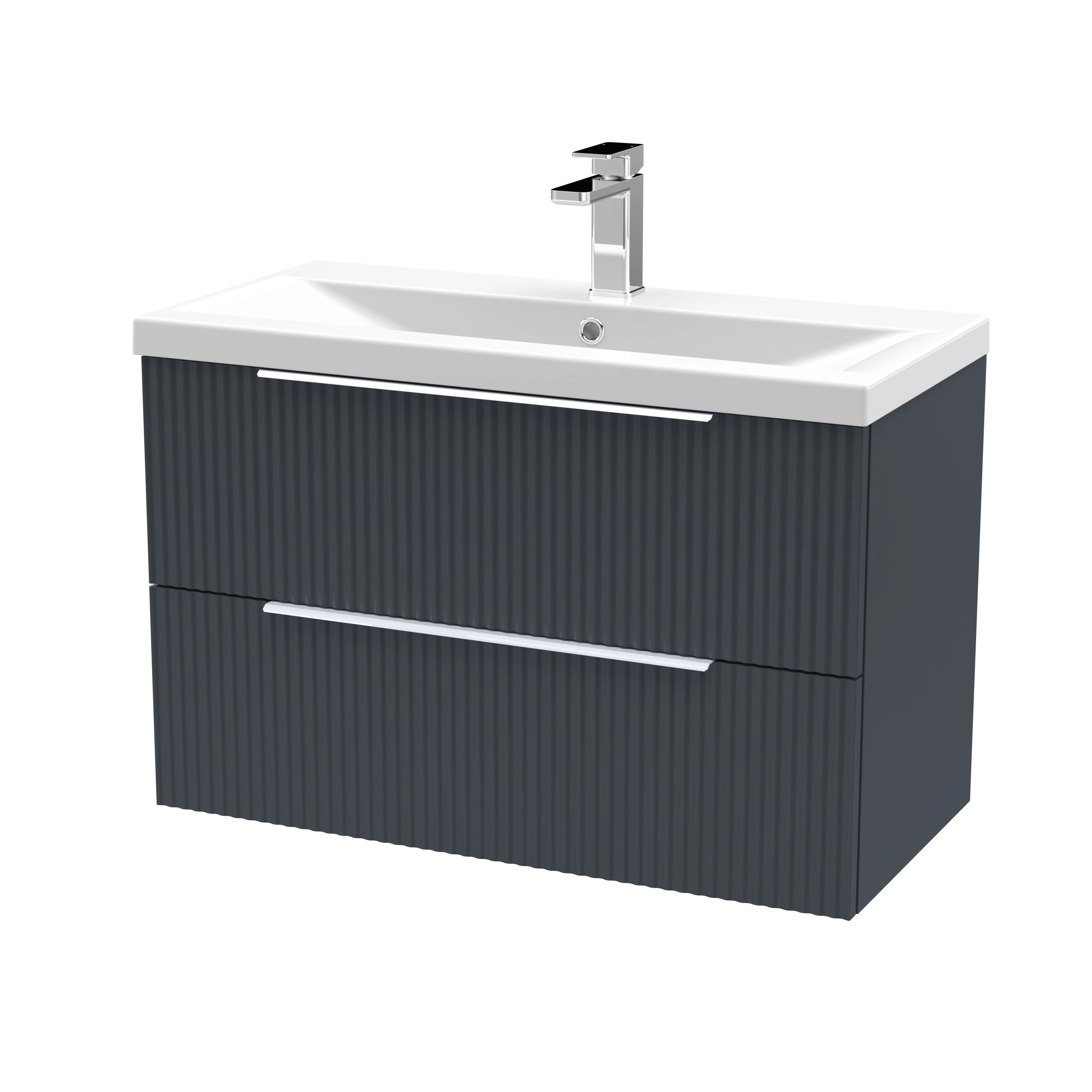 Hudson Reed Fluted 800mm Wall Hung 2-Drawer Vanity & Basin 1 - Satin Anthracite