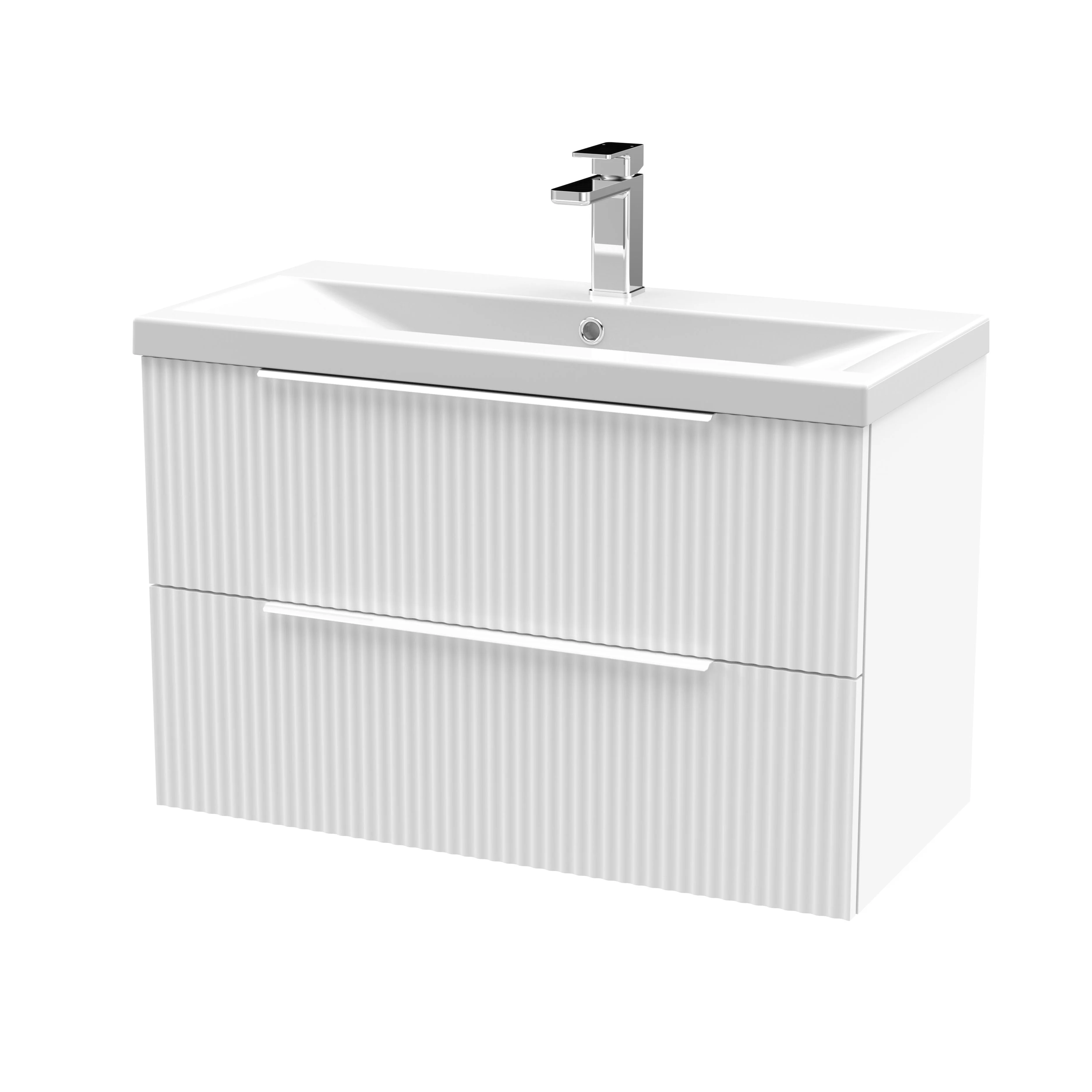 Hudson Reed Fluted 800mm Wall Hung 2-Drawer Vanity & Basin 1 - Satin White