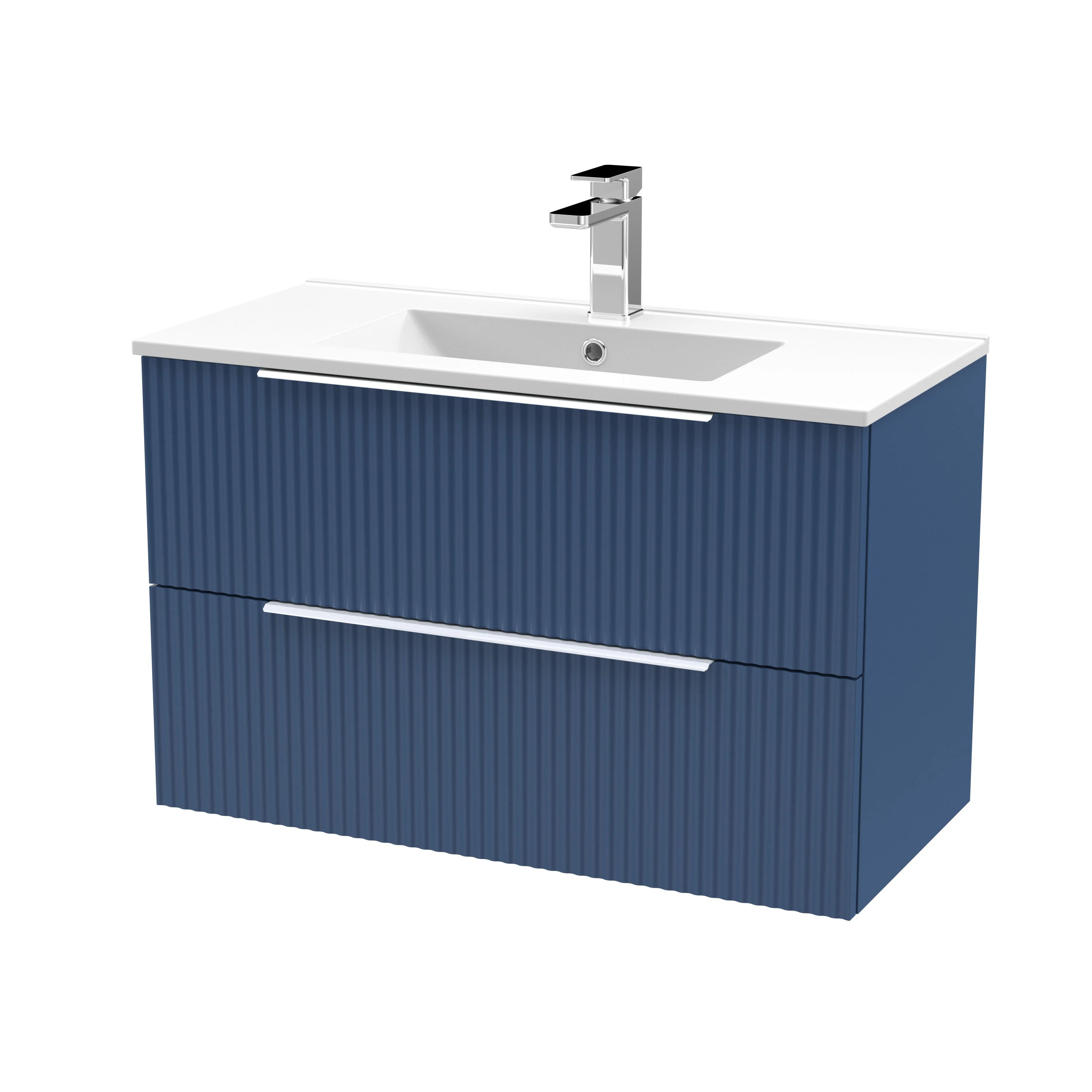Hudson Reed Fluted 800mm Wall Hung 2-Drawer Vanity & Basin 2 - Satin Blue