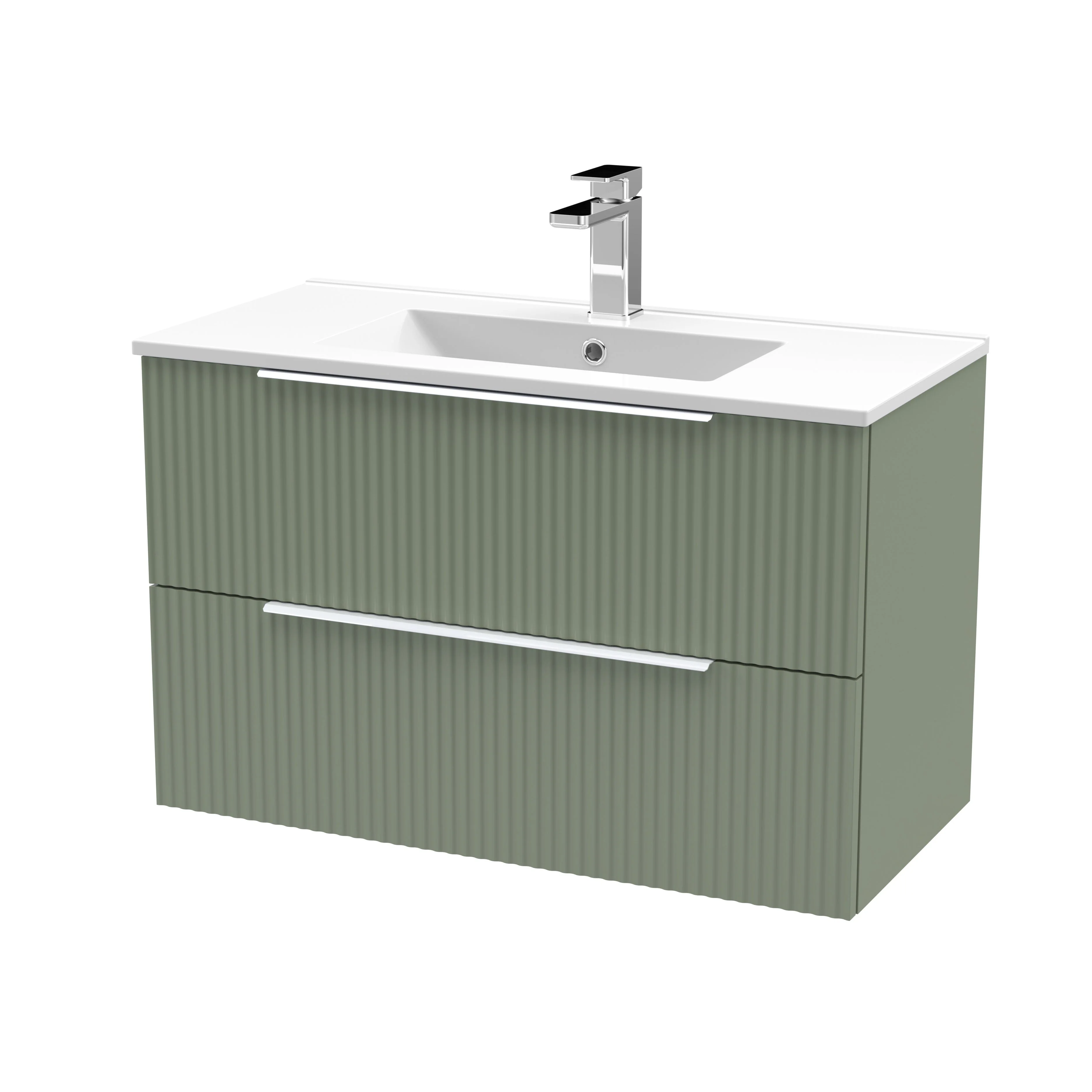 Hudson Reed Fluted 800mm Wall Hung 2-Drawer Vanity & Basin 2 - Satin Green
