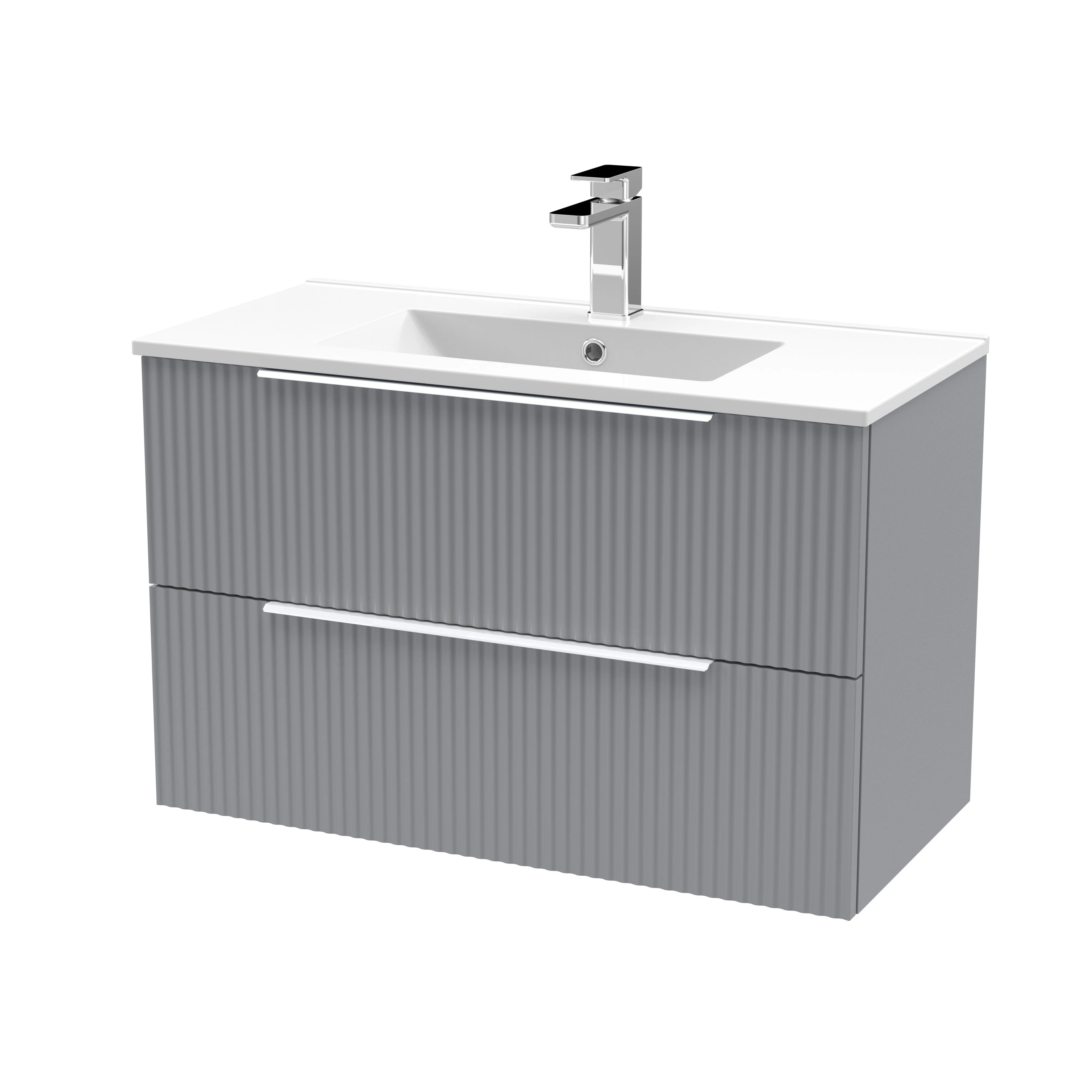 Hudson Reed Fluted 800mm Wall Hung 2-Drawer Vanity & Basin 2 - Satin Grey