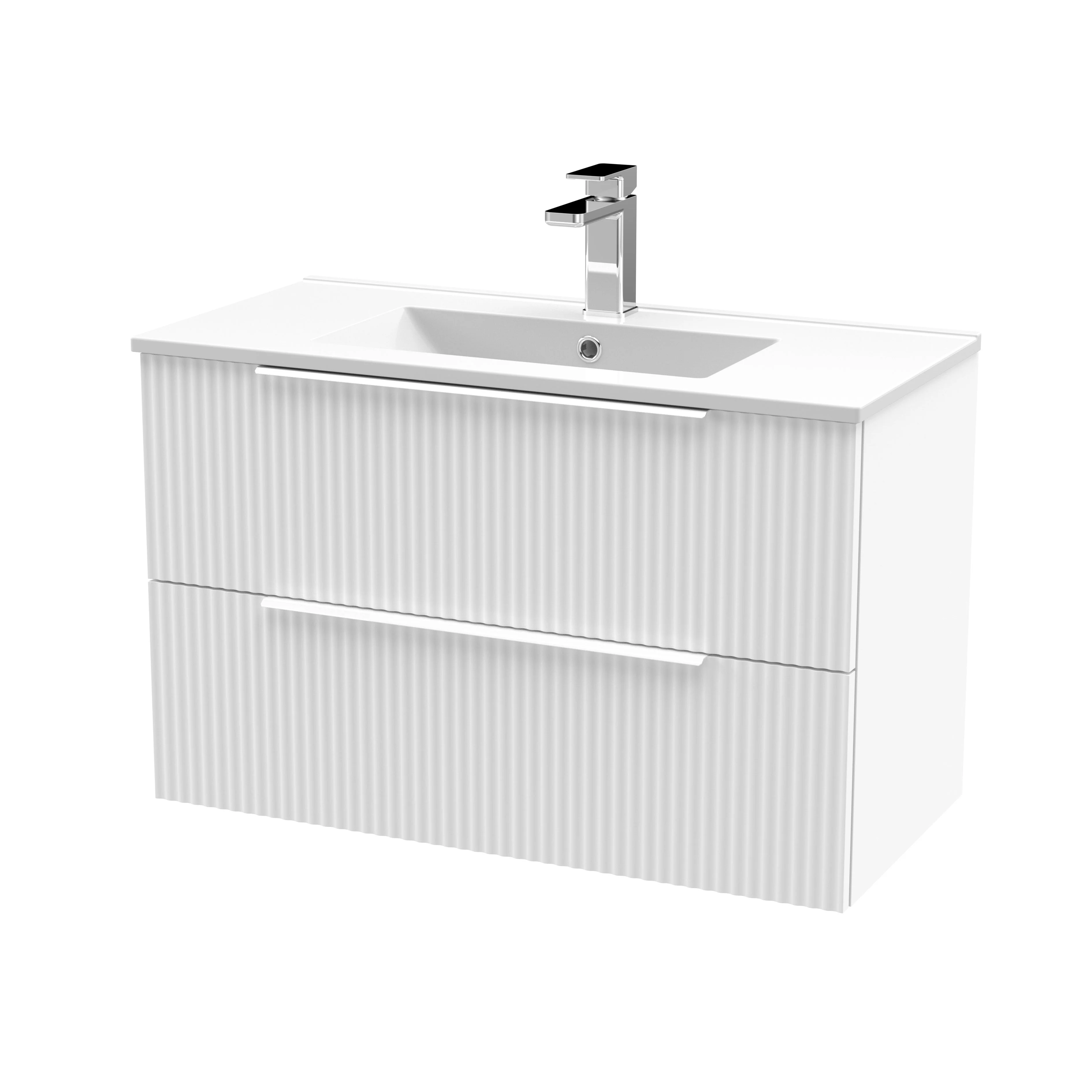 Hudson Reed Fluted 800mm Wall Hung 2-Drawer Vanity & Basin 2 - Satin White