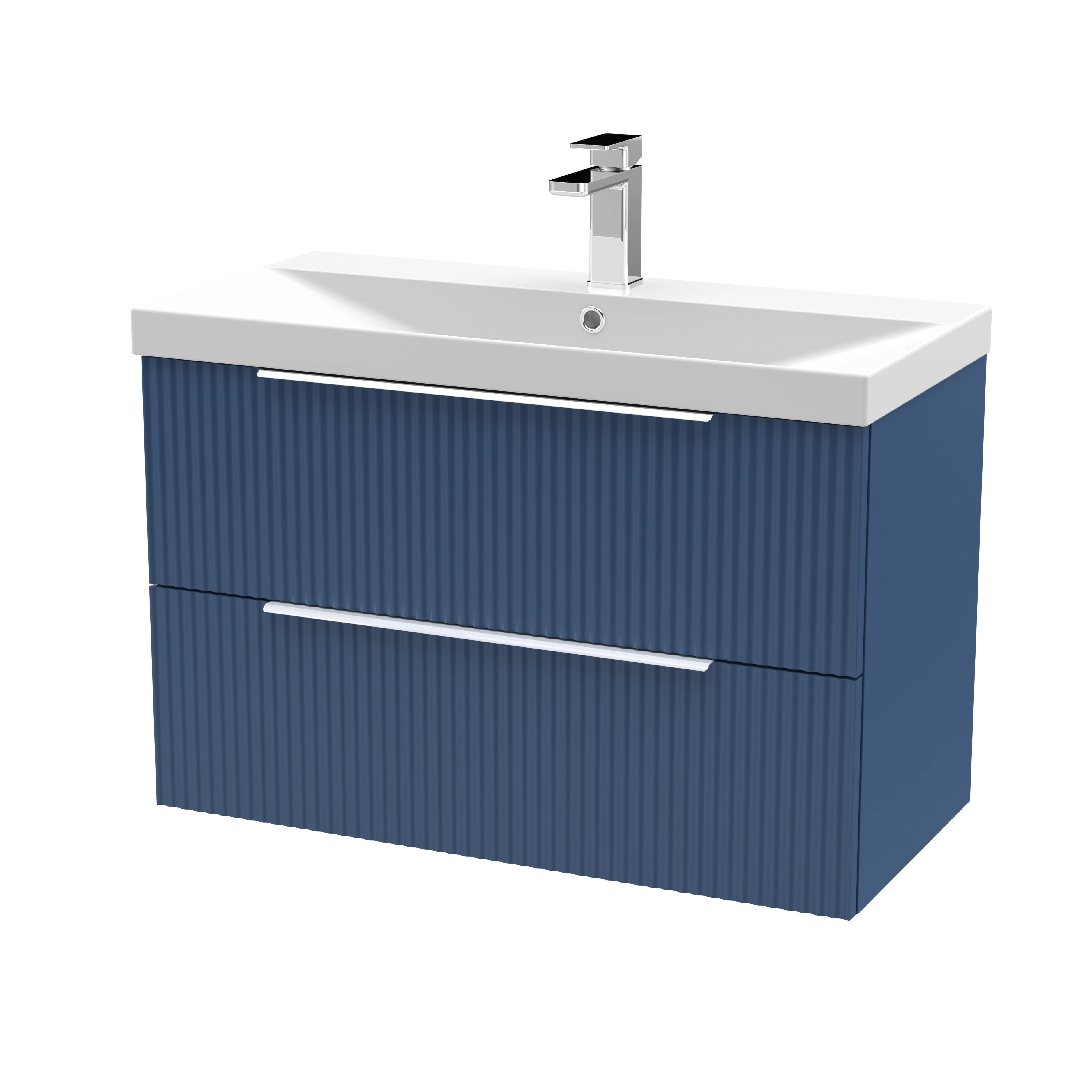 Hudson Reed Fluted 800mm Wall Hung 2-Drawer Vanity & Basin 3 - Satin Blue