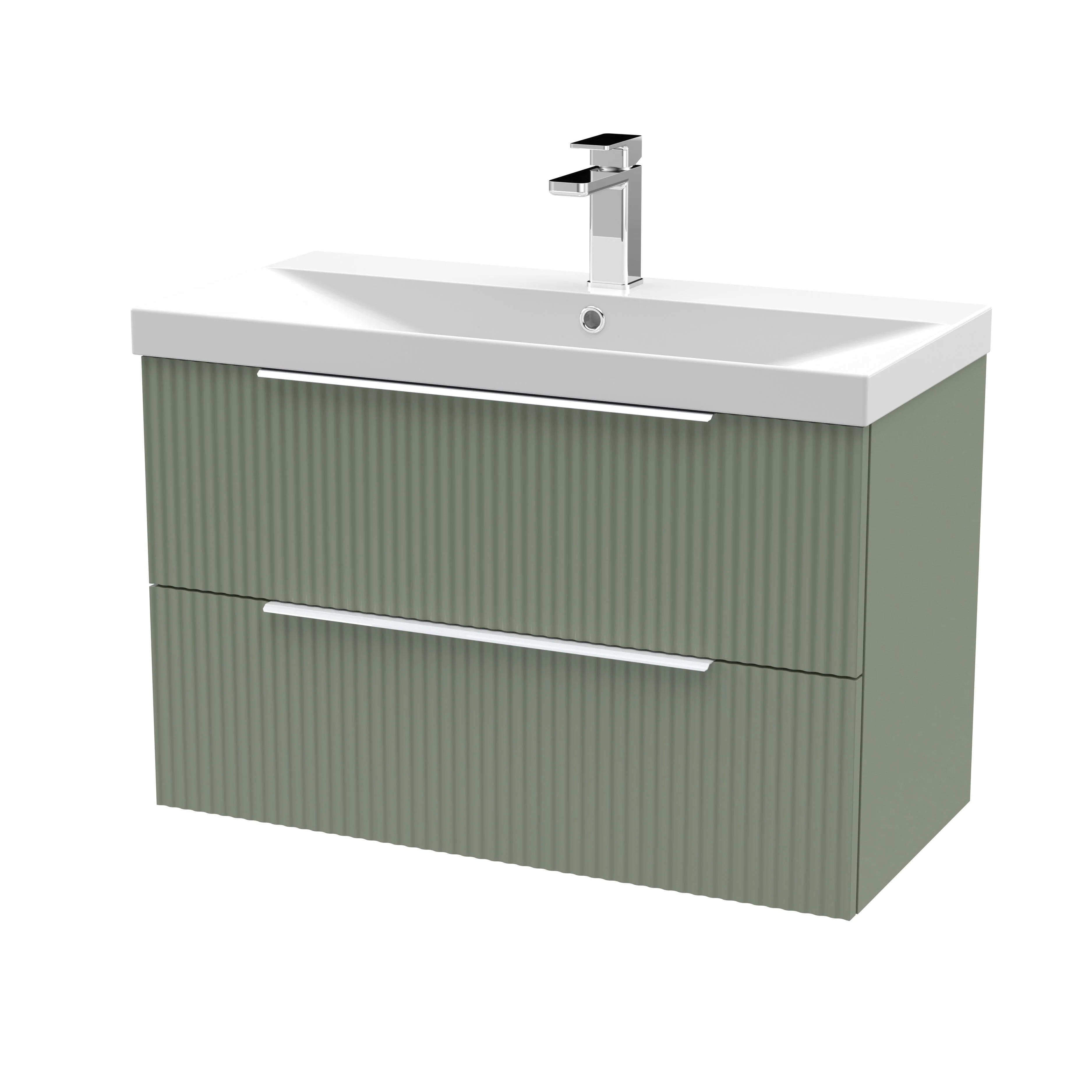 Hudson Reed Fluted 800mm Wall Hung 2-Drawer Vanity & Basin 3 - Satin Green