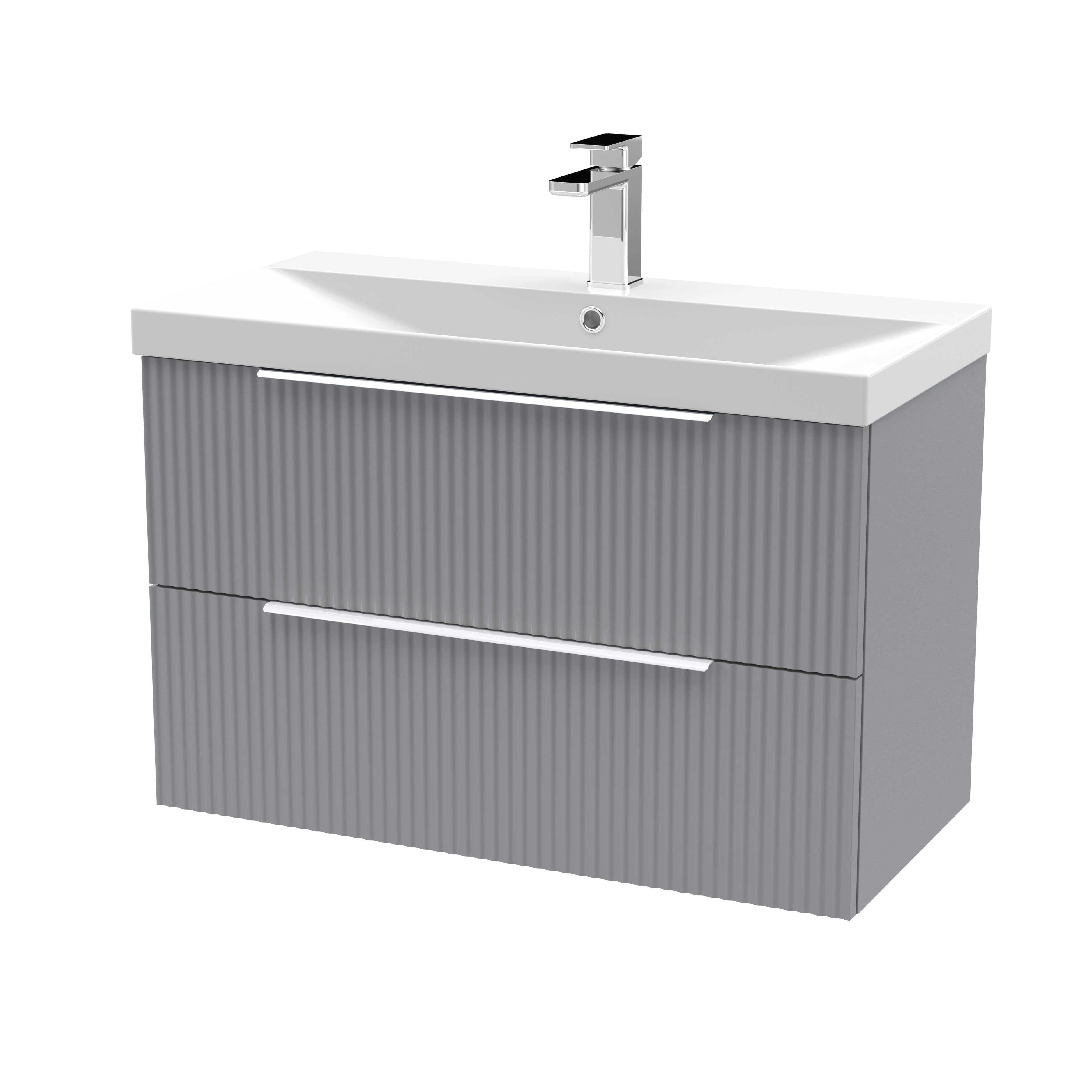 Hudson Reed Fluted 800mm Wall Hung 2-Drawer Vanity & Basin 3 - Satin Grey