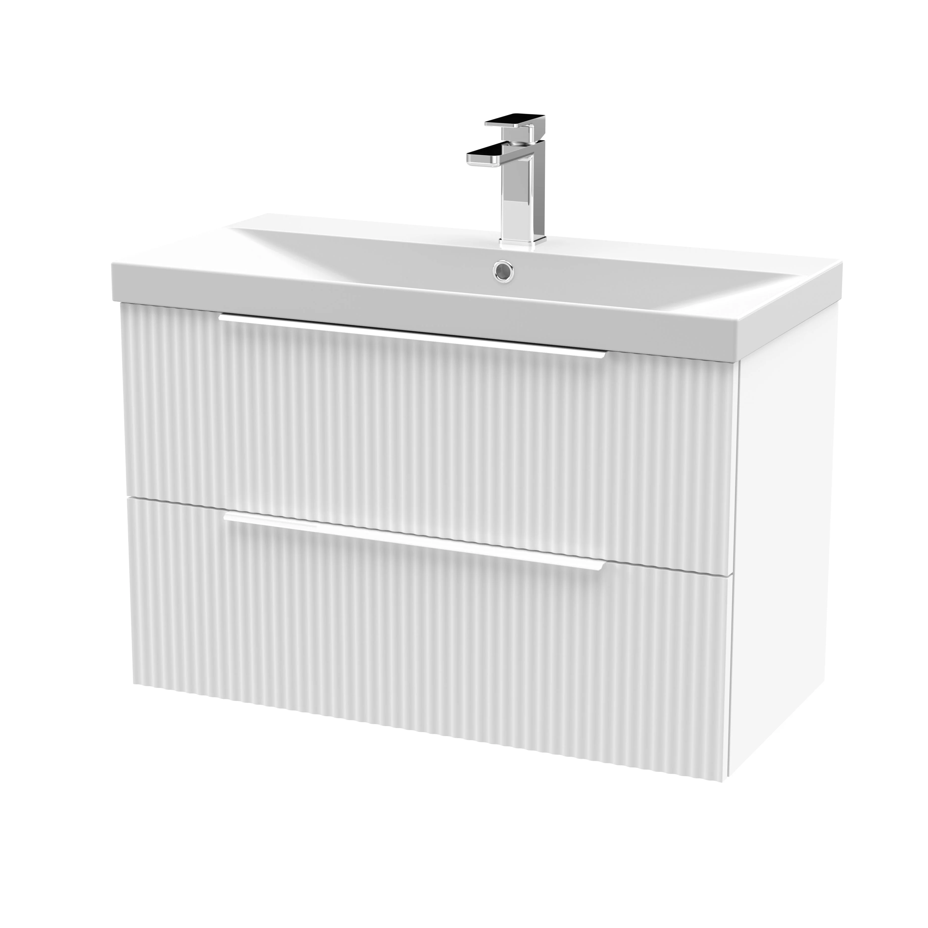 Hudson Reed Fluted 800mm Wall Hung 2-Drawer Vanity & Basin 3 - Satin White