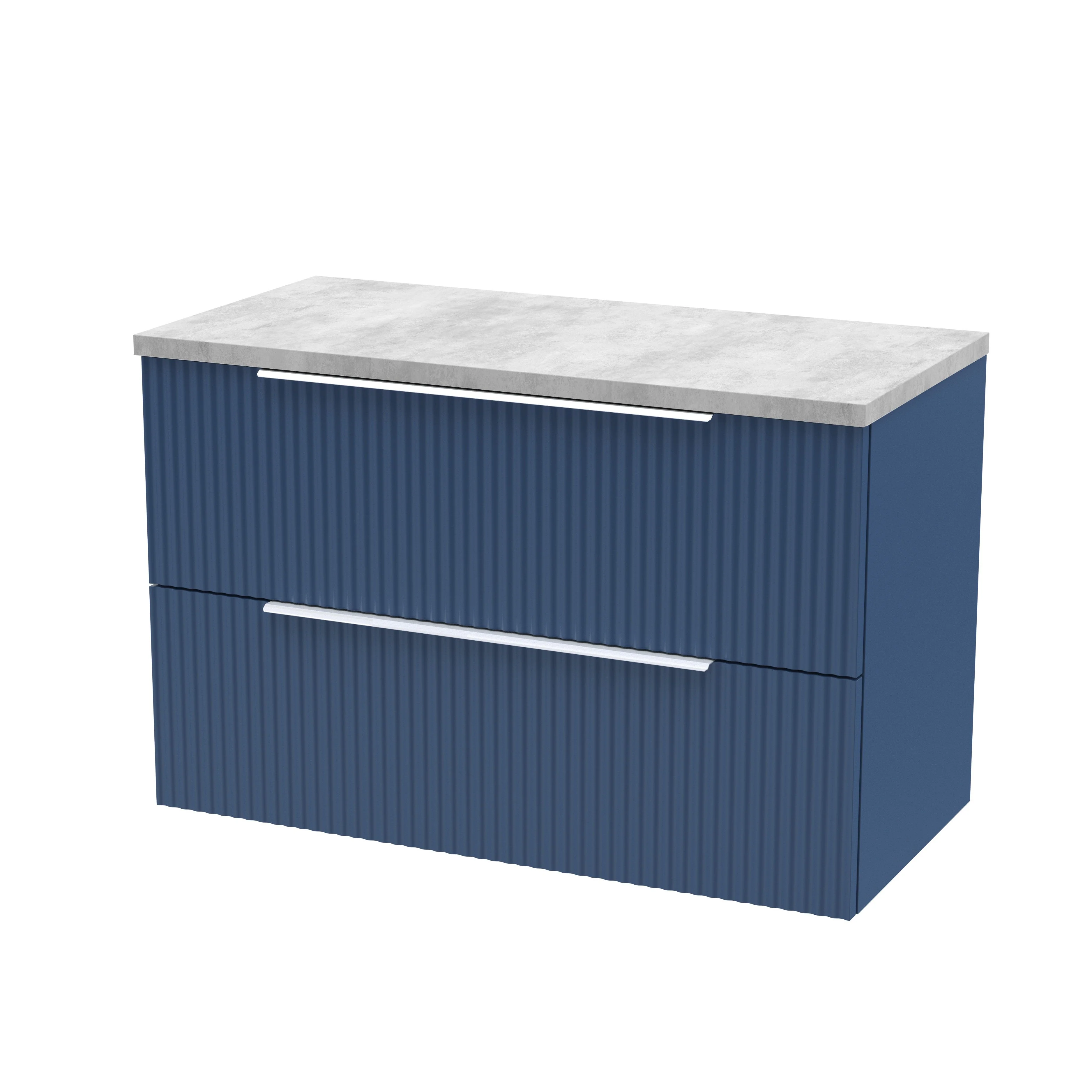 Hudson Reed Fluted 800mm Wall Hung 2-Drawer Vanity & Laminate Top - Satin Blue