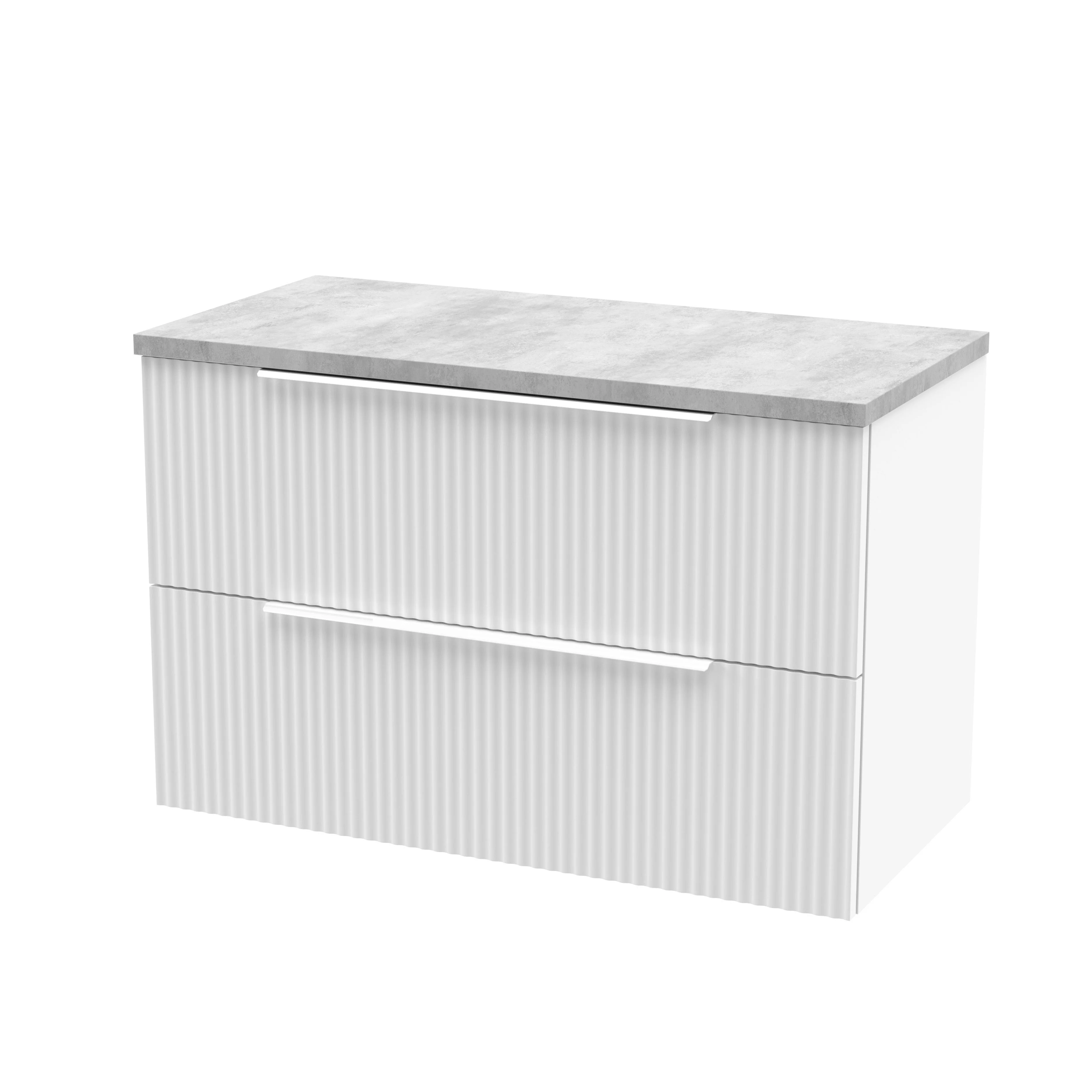 Hudson Reed Fluted 800mm Wall Hung 2-Drawer Vanity & Laminate Top - Satin White